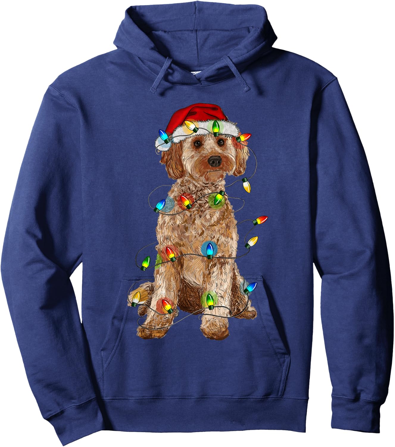 Cockapoo Christmas Tree Light Pajama Dog Lover Xmas Funny Hoodie - Hoodie | Navy