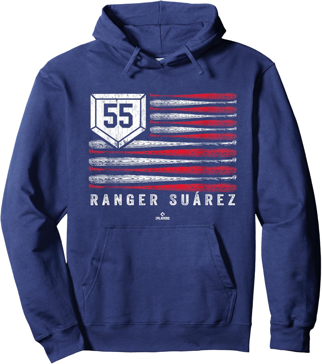 Vintage US Flag Baseball Stripes Ranger Suarez MLBPA Hoodie - Hoodie | Navy