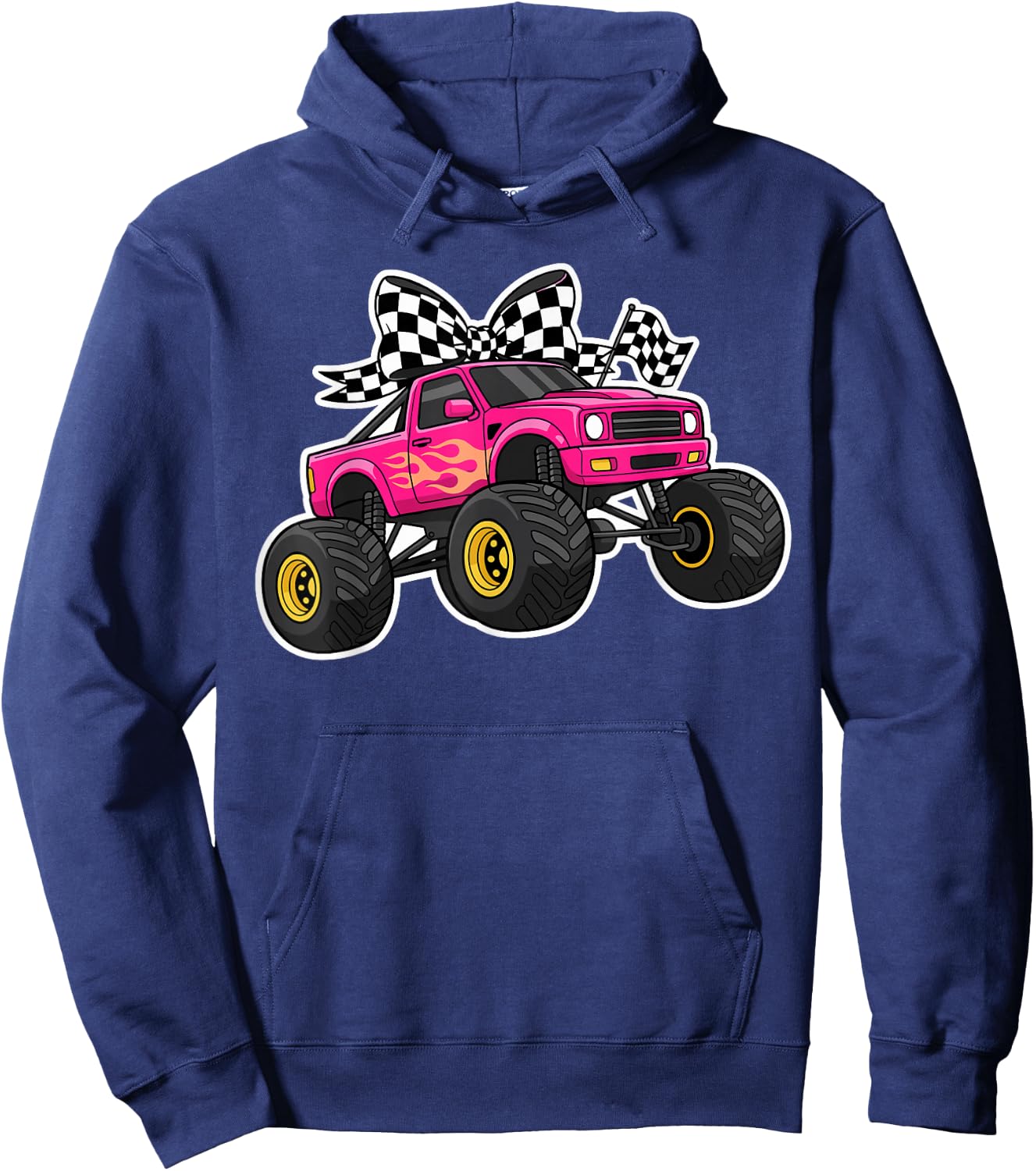 Pink Monster Truck Bow Shirt Women, Cute Girls Truck Lover Hoodie - Hoodie | Navy
