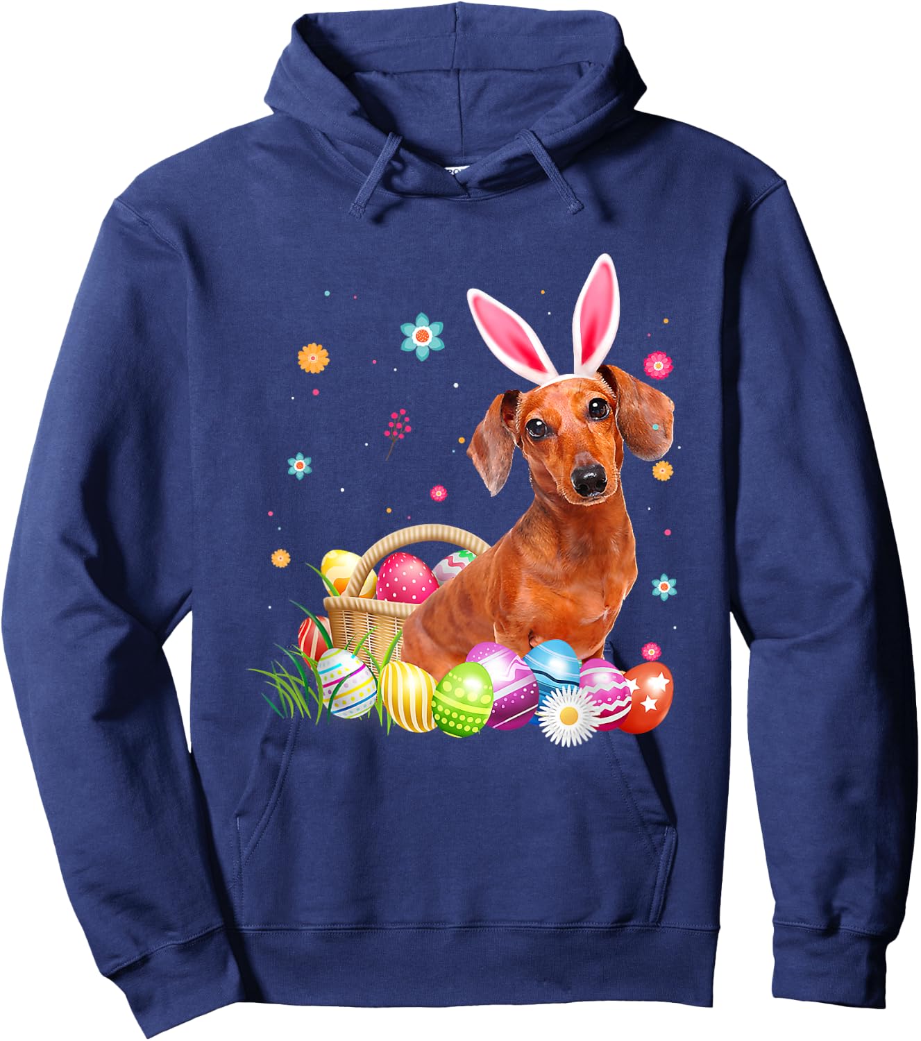 Happy Easter Cute Bunny Dachshund Wearing Bunny Ears Gift Hoodie - Hoodie | Navy
