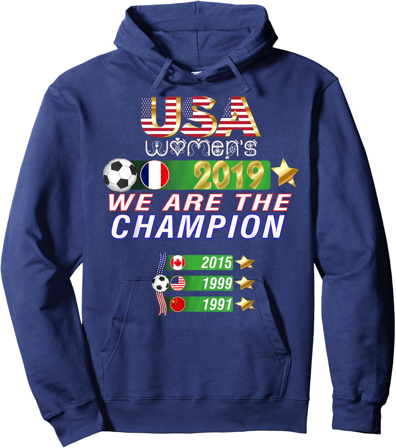 USA Women Soccer, World Champion 2019, 4 stars Hoodie - Hoodie | Navy
