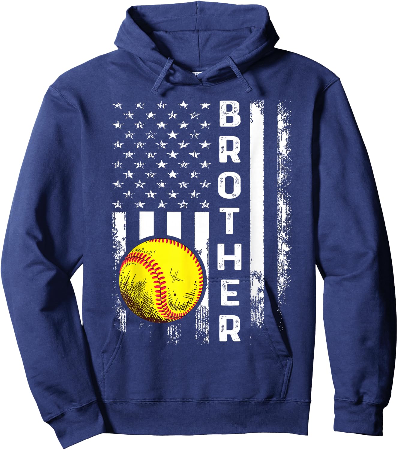 Softball Brother American Flag Vintage Christmas Xmas Kids Men Hoodie - Hoodie | Navy