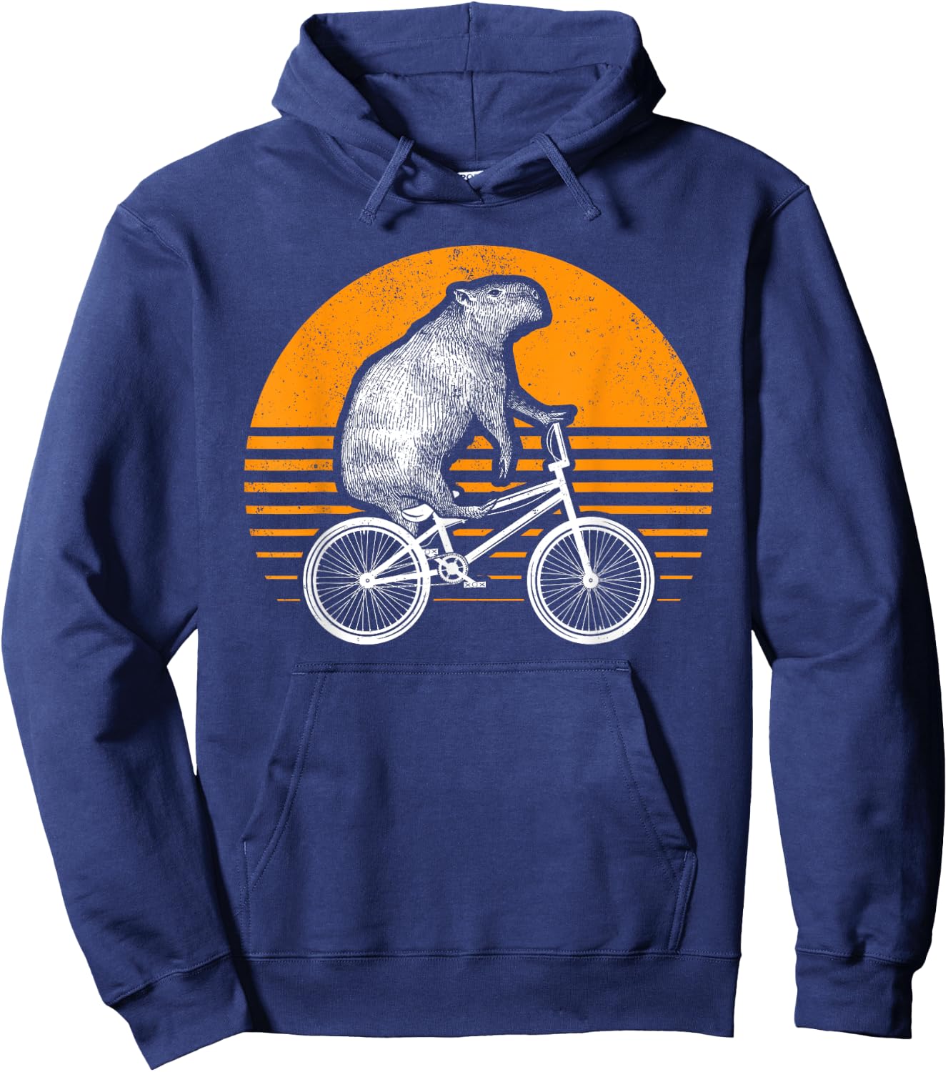 Funny Capybara Riding Bike Retro Capibara Bicycle Hoodie - Hoodie | Navy