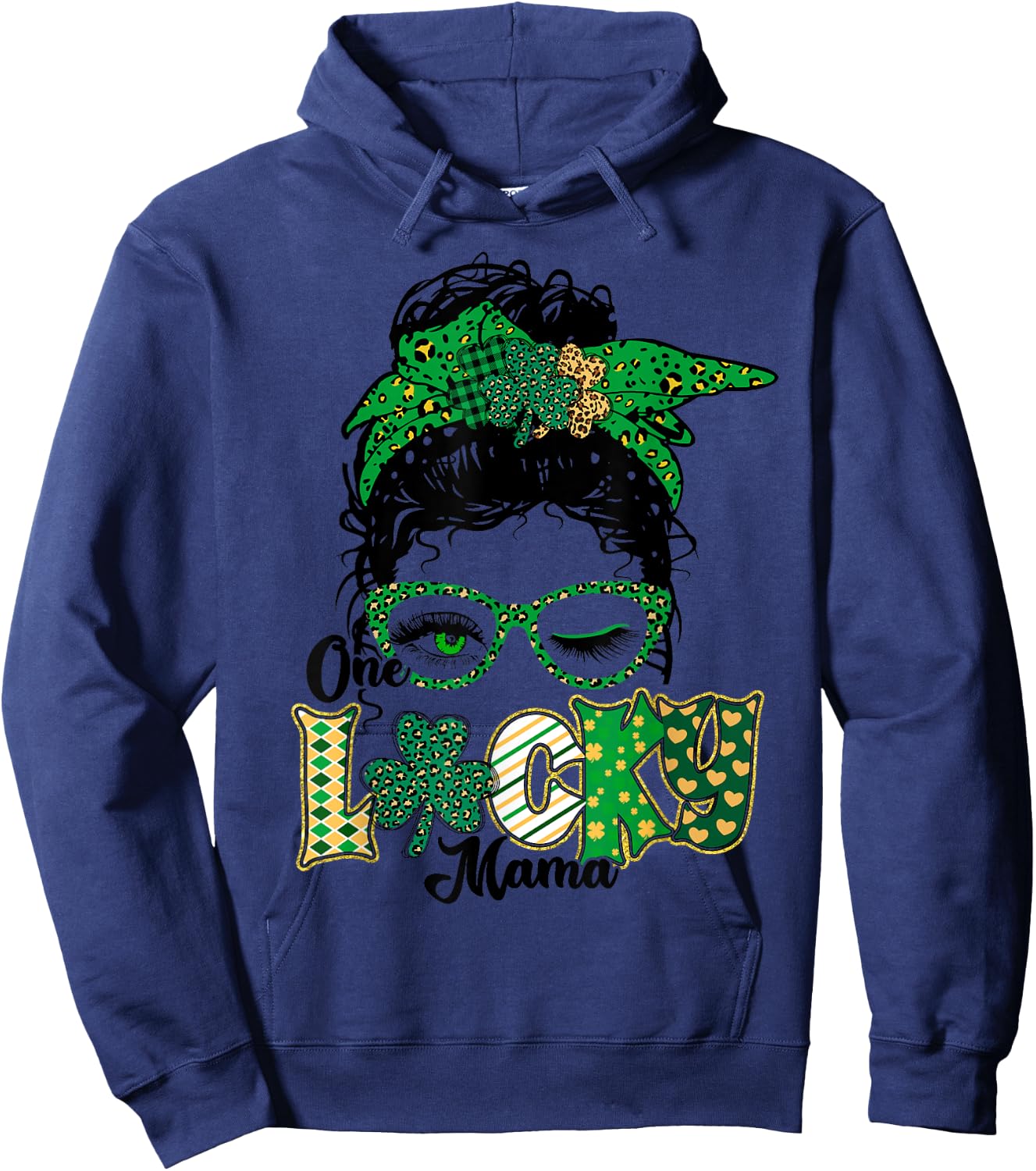One Lucky Mama St Patricks Day Mom Mother Shamrock Hoodie - Hoodie | Navy