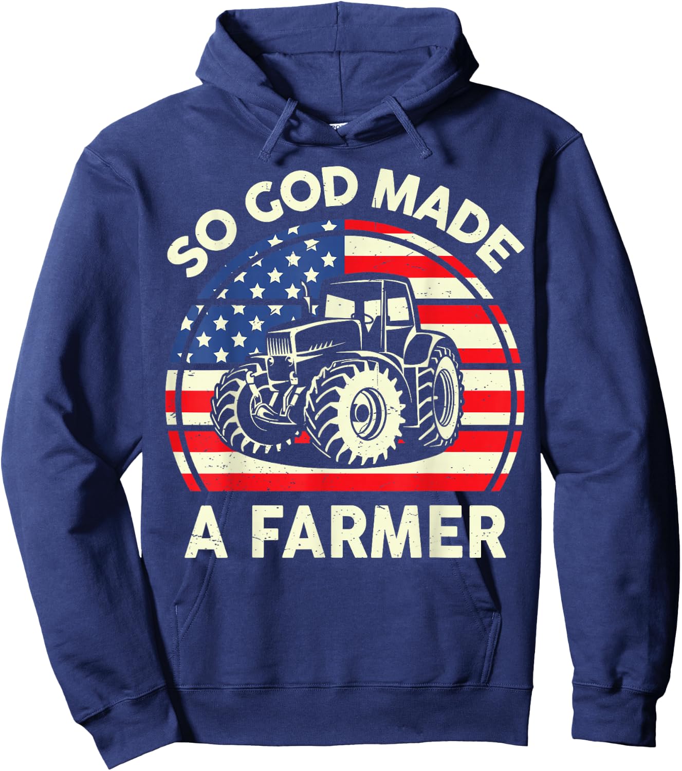 So God Made Farmer Christian Dad Gift Tractor American Flag Hoodie - Hoodie | Navy