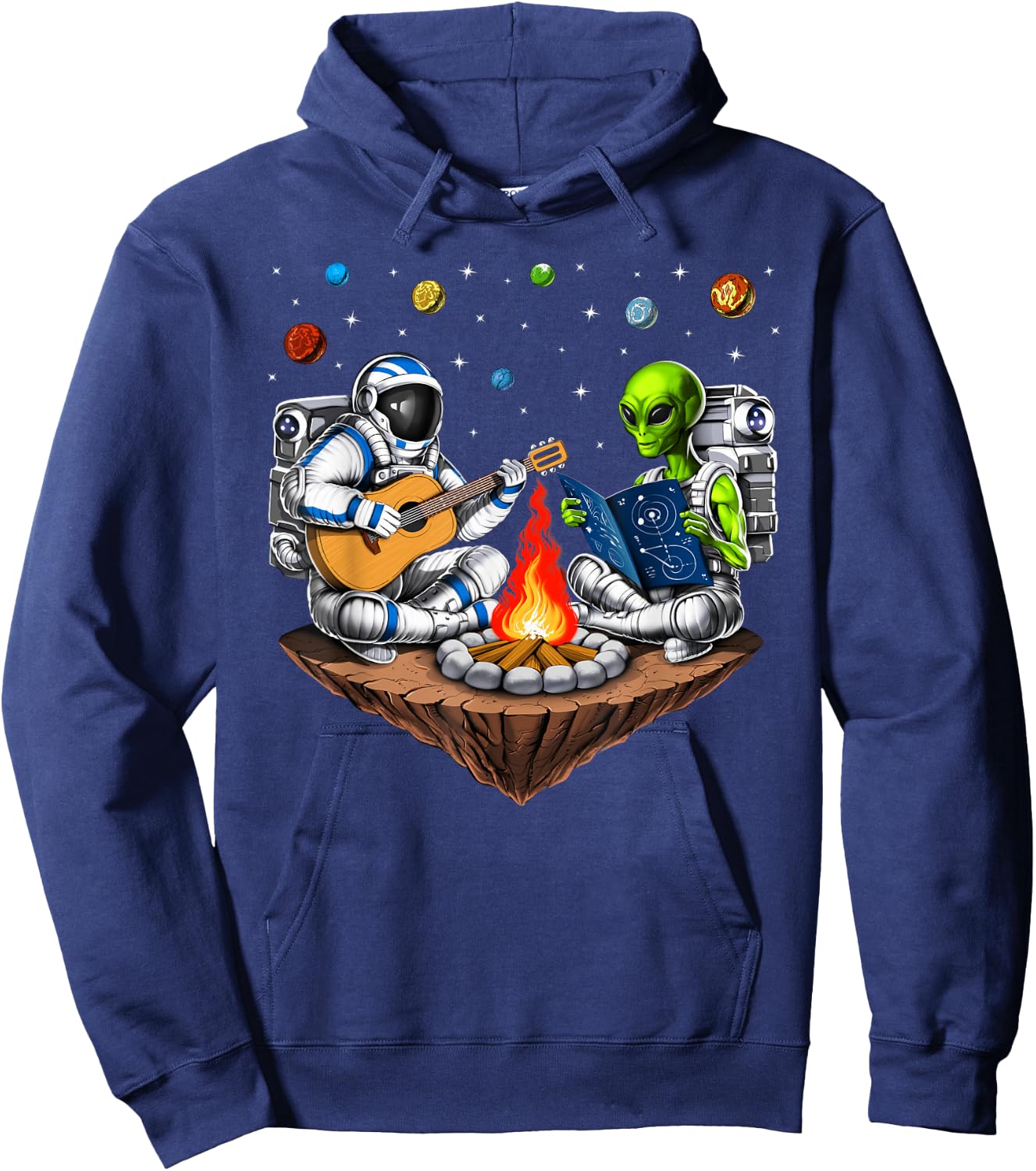 Space Alien Astronaut Camping Campfire Extraterrestrial Hoodie - Hoodie | Navy