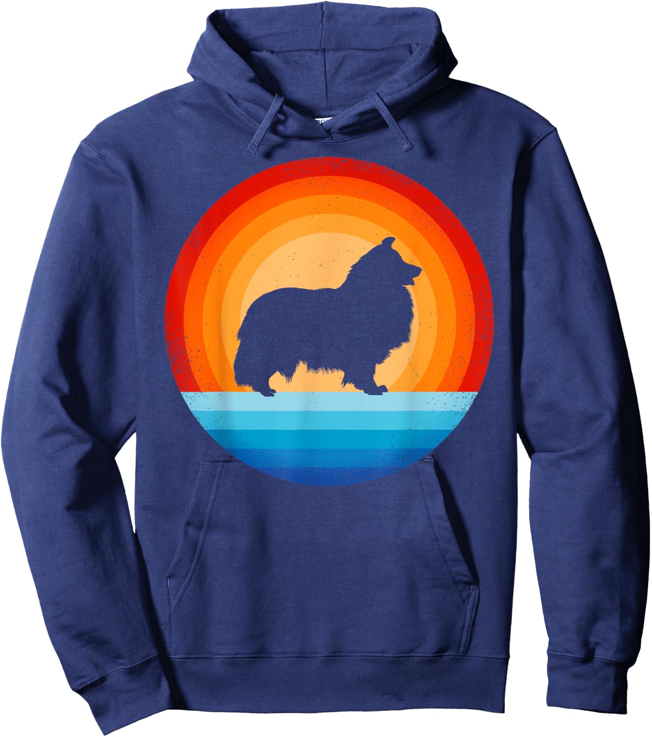 Sheltie Shetland Sheepdog Retro Vintage 60s 70s Sunset Dog Hoodie - Hoodie | Navy