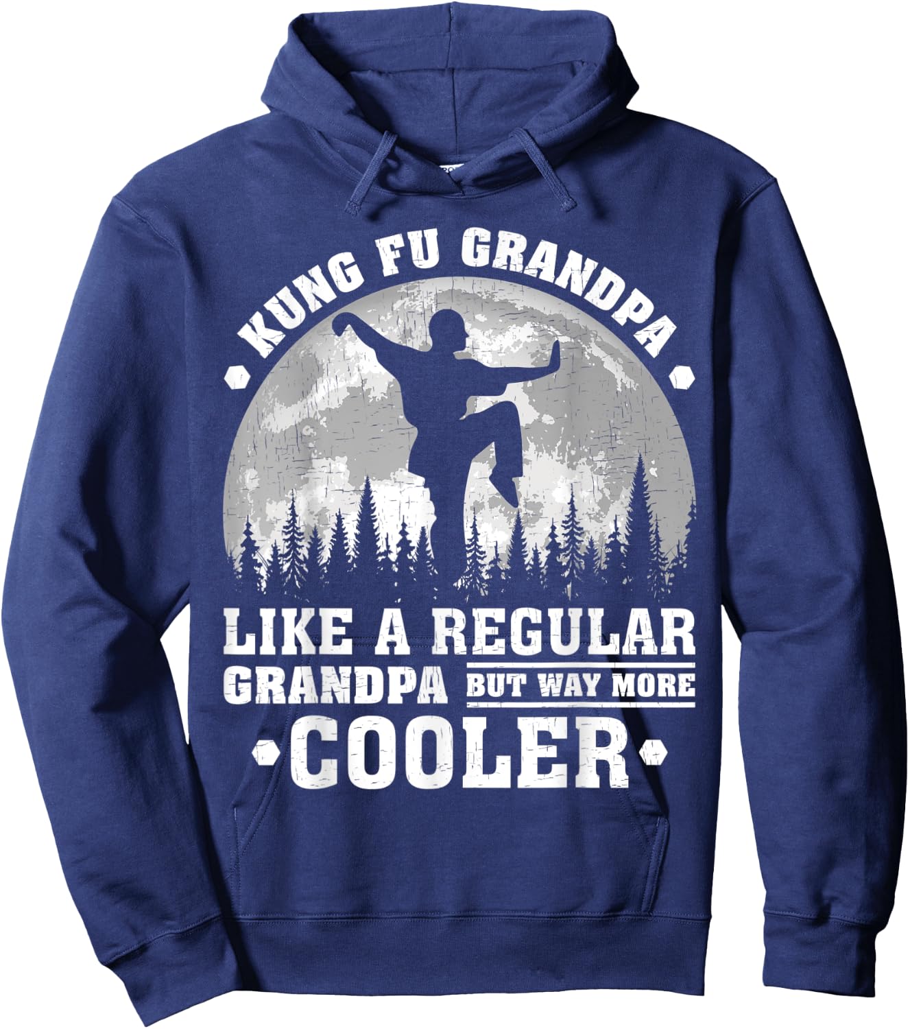Kung Fu Grandpa Funny Moon Vintage Kung Fu Father's Day Hoodie - Hoodie | Navy
