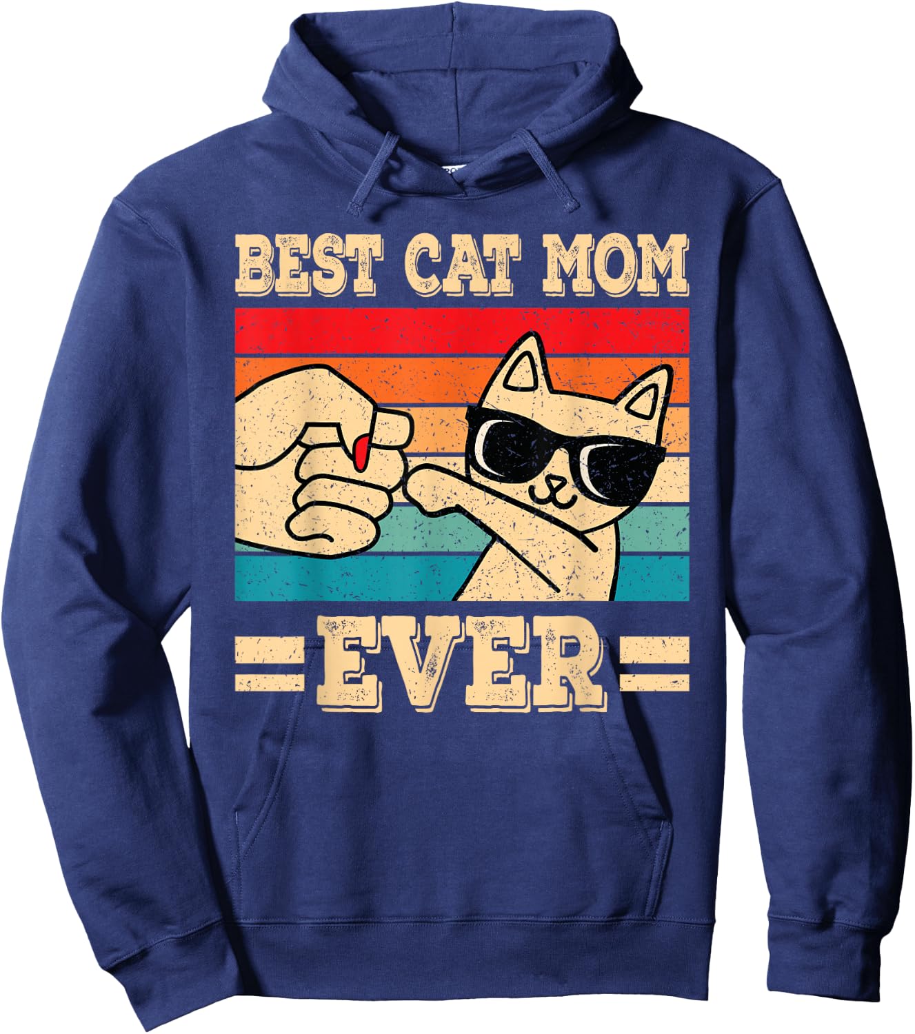 Best Cat Mom Ever Funny Vintage Kitten Lover Retro Women Hoodie - Hoodie | Navy
