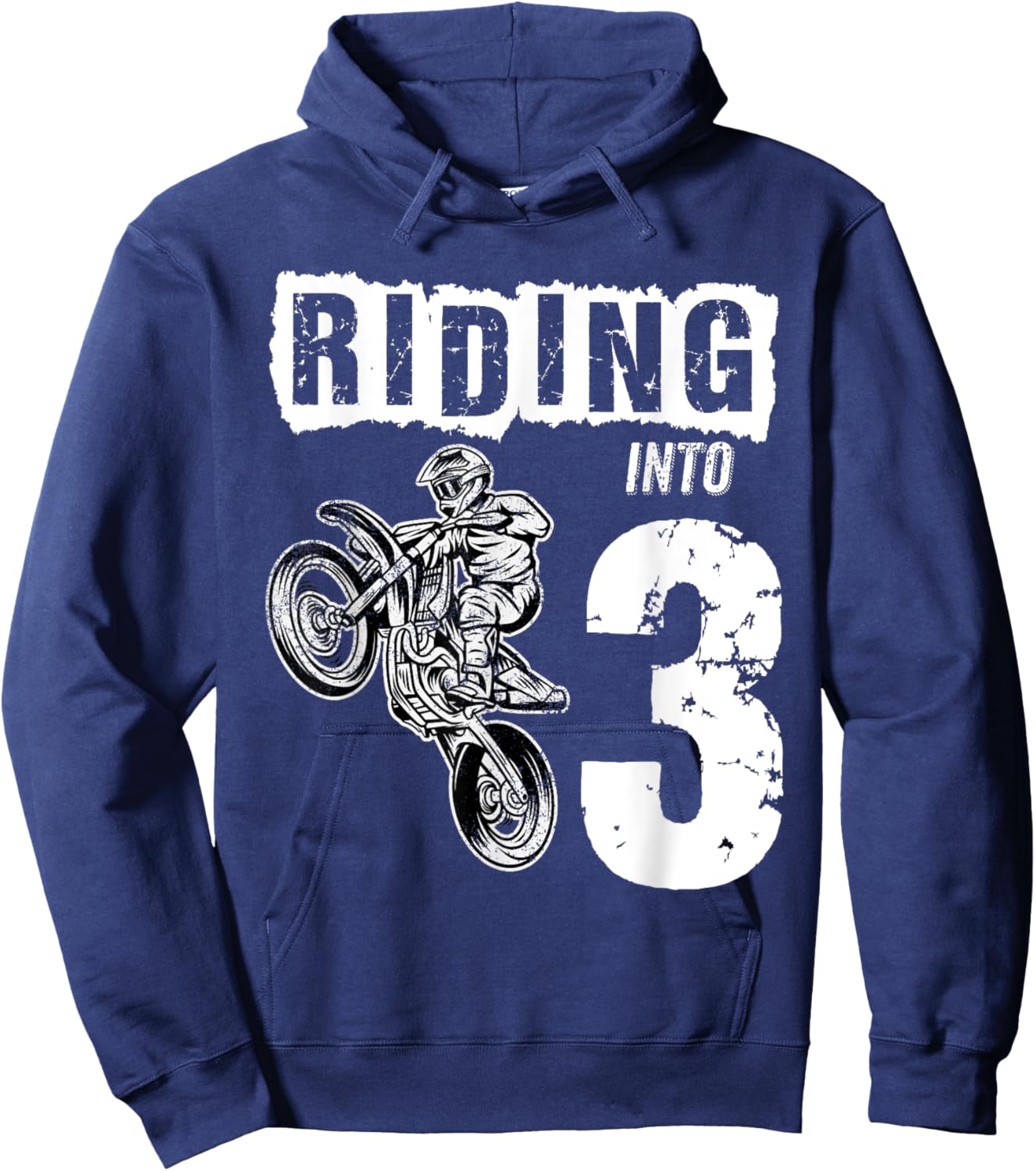 Riding Into 3 Years Old 3rd Birthday Boy Dirt Bike Party Hoodie - Hoodie | Navy