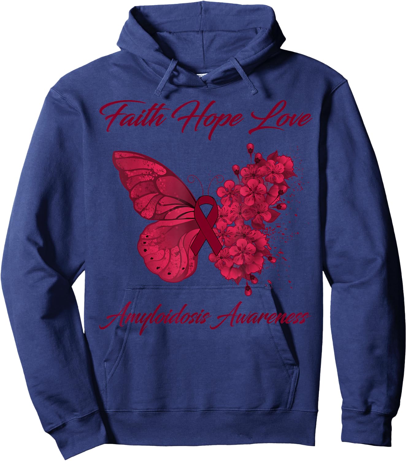 Butterfly Faith Hope Love Amyloidosis Awareness Hoodie - Hoodie | Navy