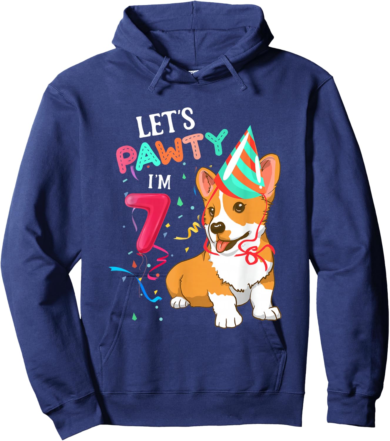 7th Birthday Corgi 7 Years Old Let's Pawty I'm 7 Hoodie - Hoodie | Navy
