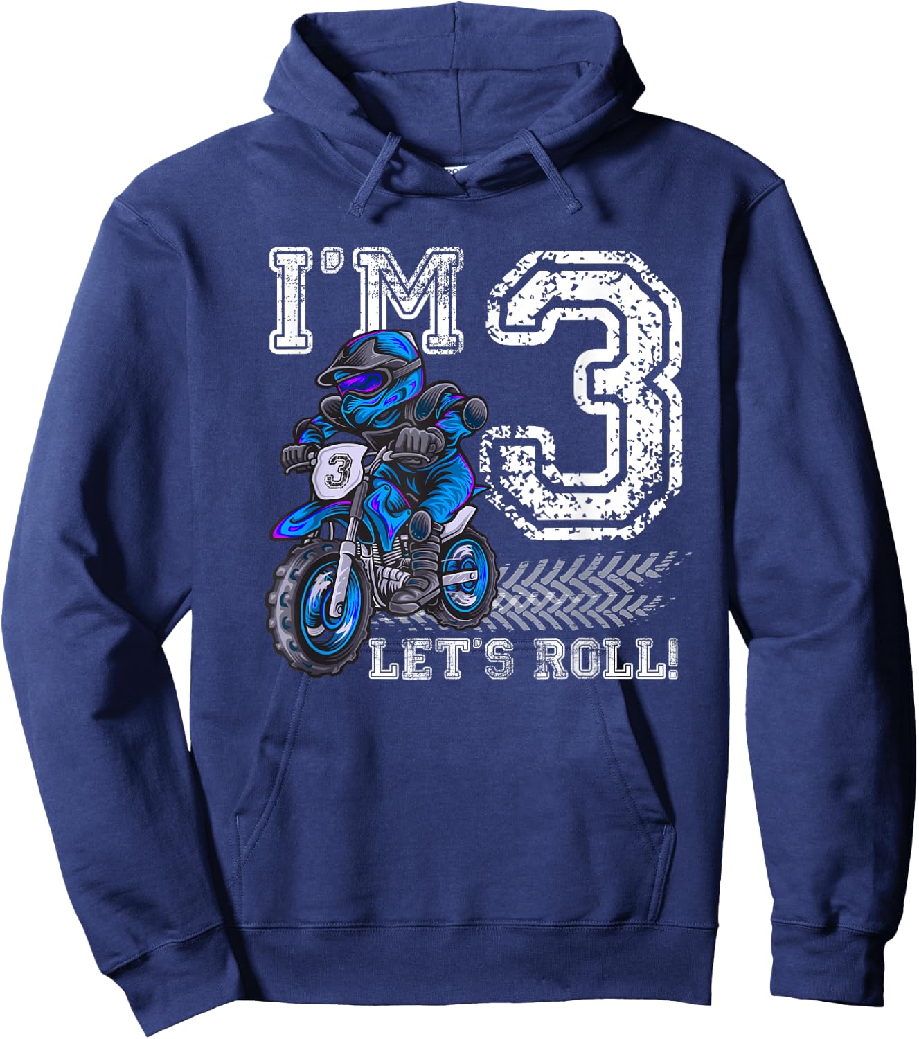 I'm 3 Let's Roll 3rd Birthday Dirt Bike Motocross Kids Hoodie - Hoodie | Navy