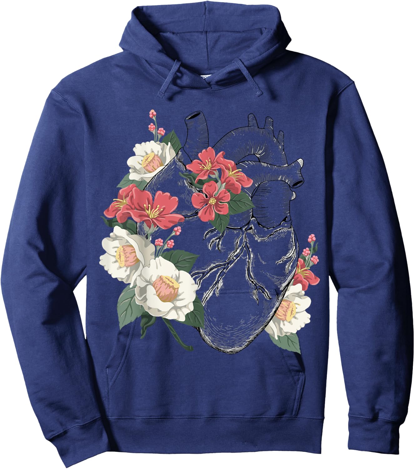 Anatomical Heart and Flowers Anatomy Heart Cute Cardiologist Hoodie - Hoodie | Navy