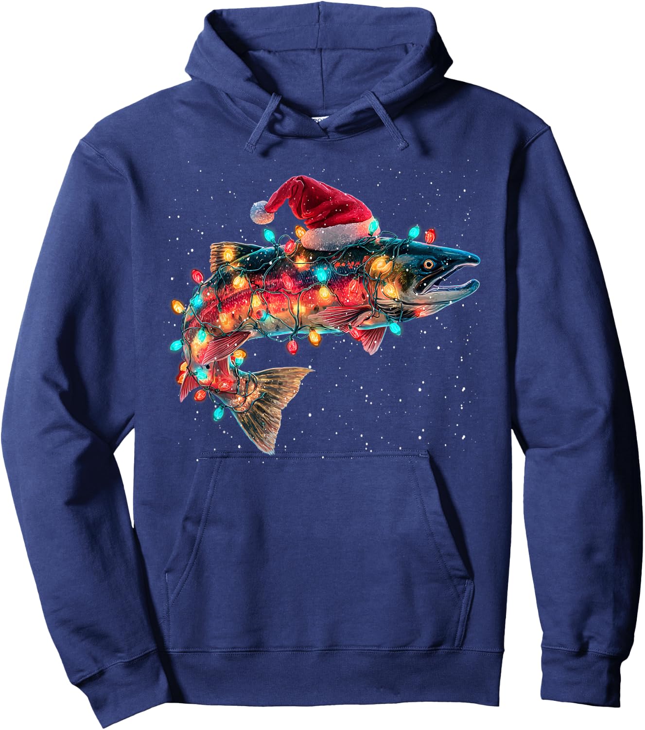 Christmas Trout Fish Funny Fishing Santa Hat Lights Hoodie - Hoodie | Navy