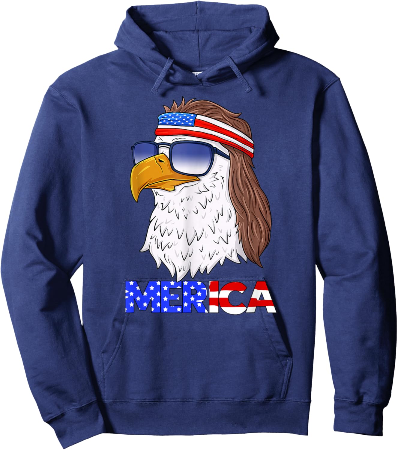 American Bald Eagle Mullet 4th of July USA Flag Funny Merica Hoodie - Hoodie | Navy