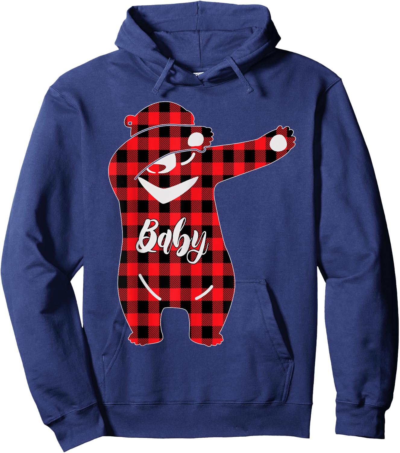 Kids Red Plaid Dabbing Baby Bear Pajama Christmas Hoodie - Hoodie | Navy