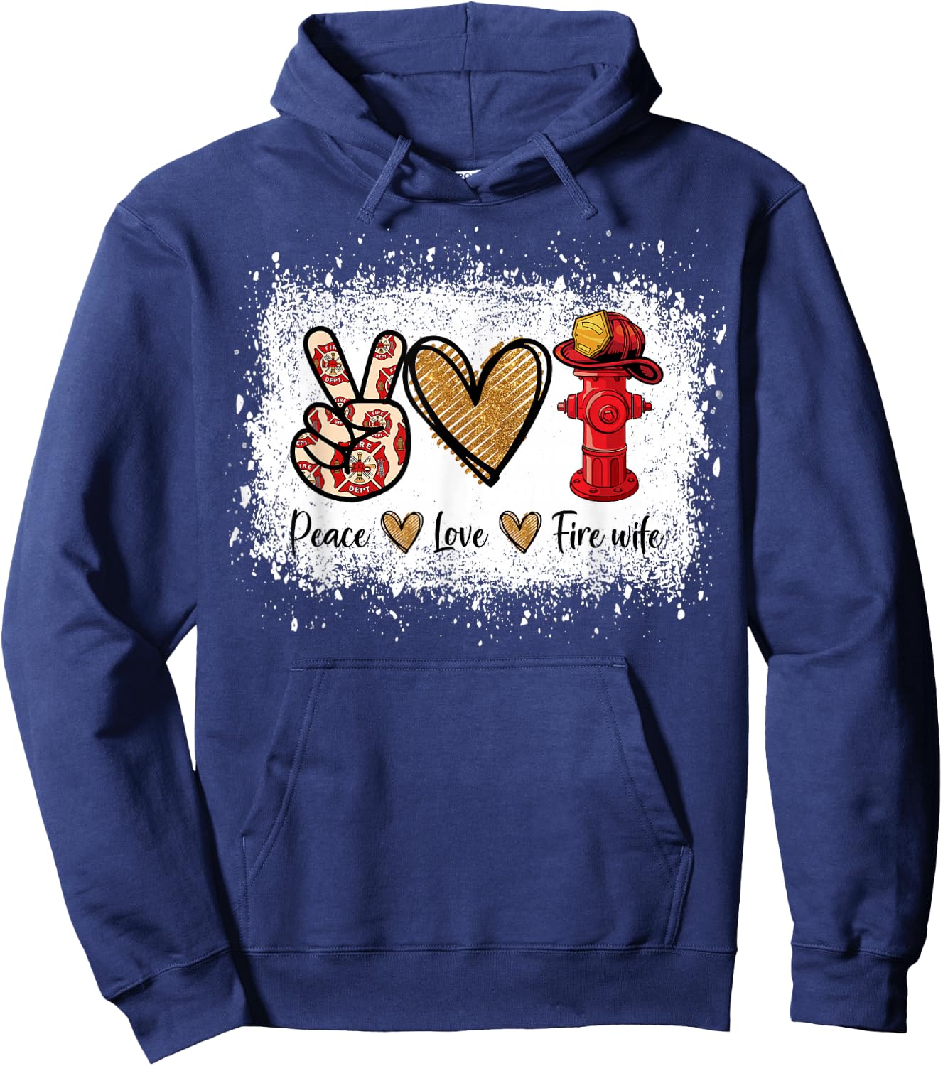 Firefighter Wife Life Peace Love Fire Wife Heart Hoodie - Hoodie | Navy