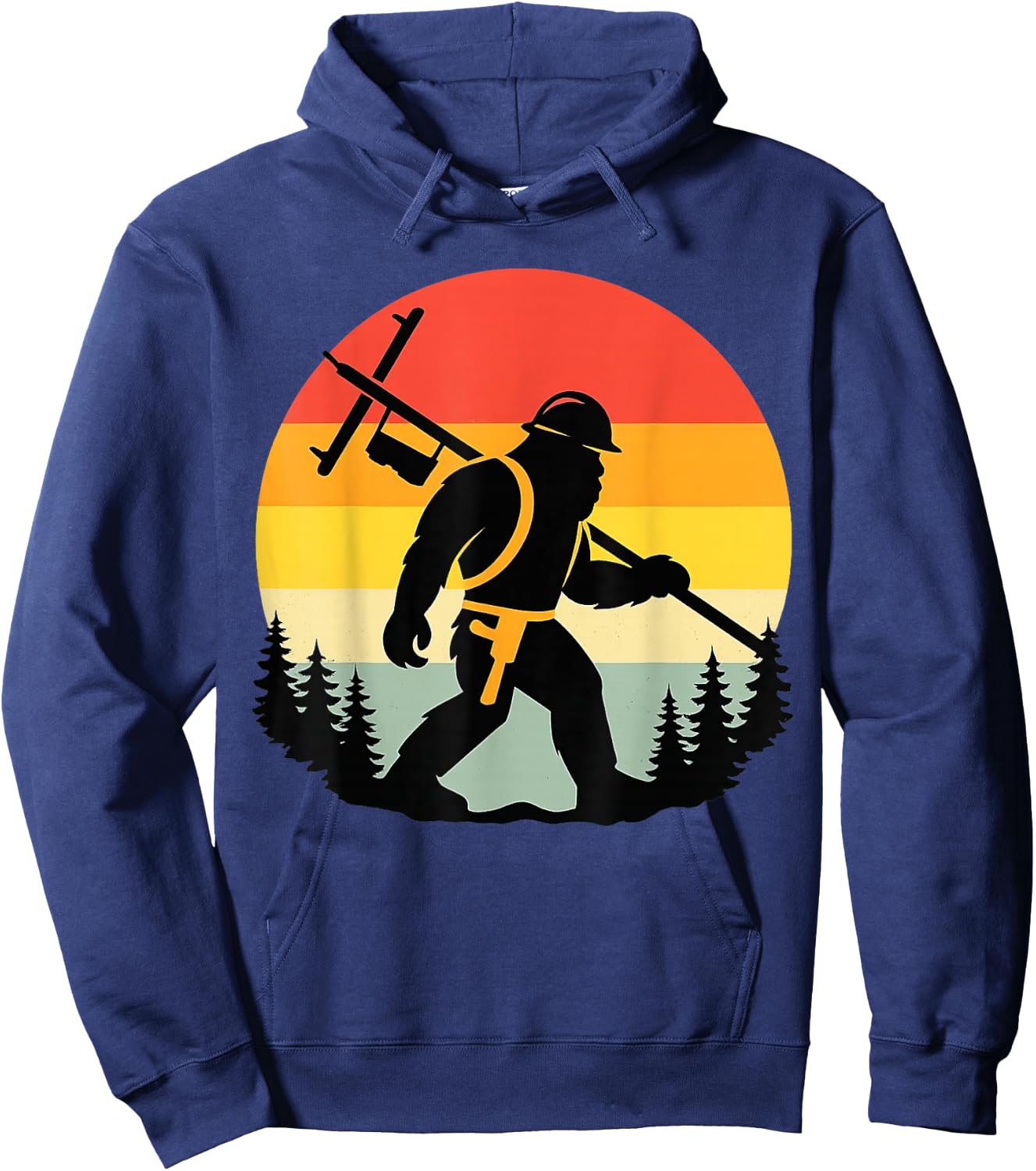 Retro Bigfoot Lineman Power Worker Sasquatch Electric Humor Hoodie - Hoodie | Navy