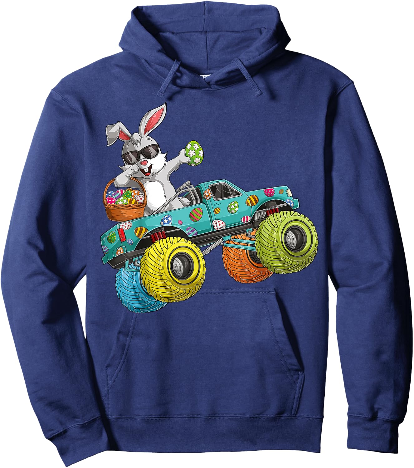 Dabbing Bunny Happy Easter Monster Truck Lovers Kids Boys Hoodie - Hoodie | Navy