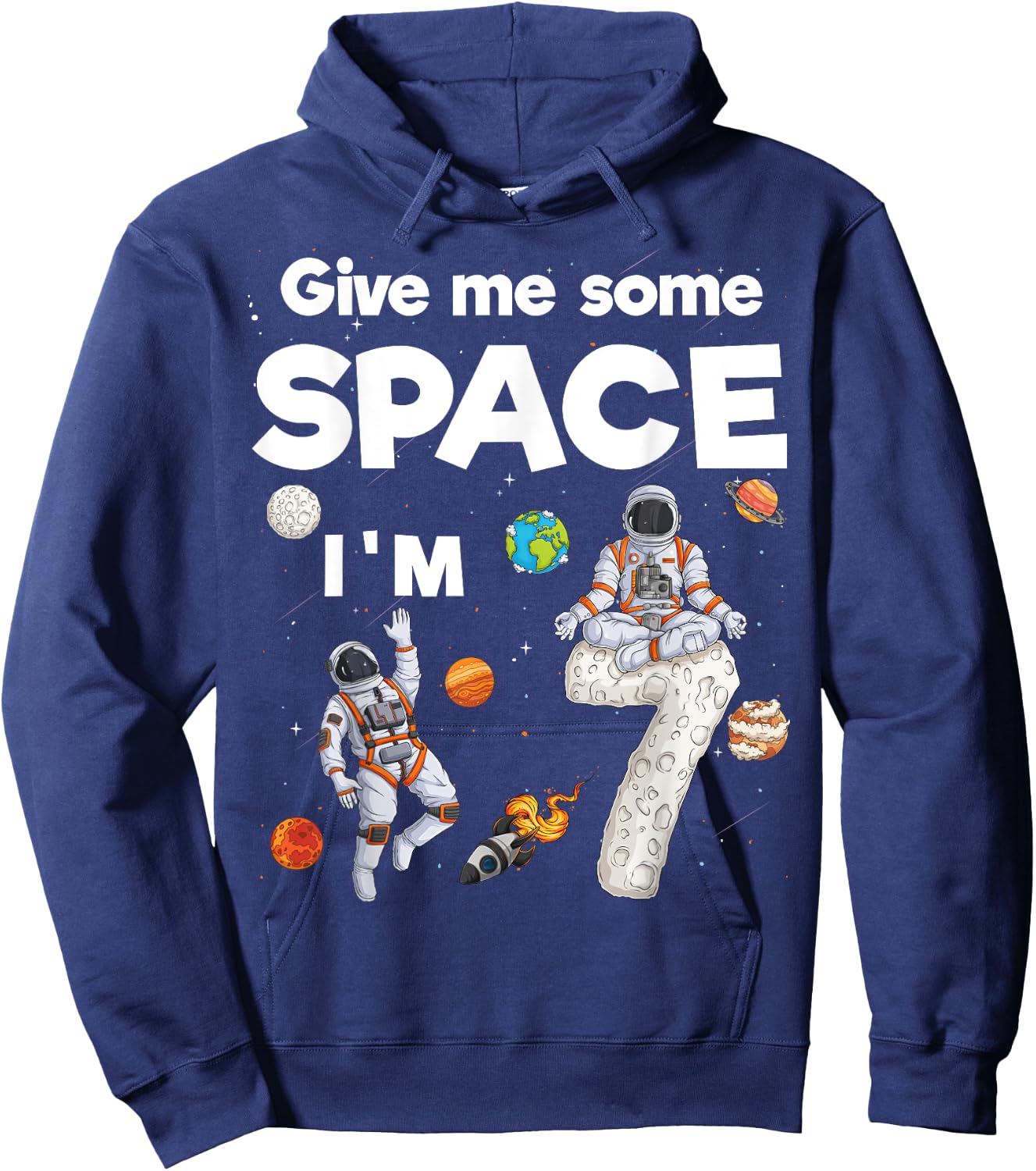 Outer Space Astronaut Planets Seven Year Old 7th Birthday Hoodie - Hoodie | Navy