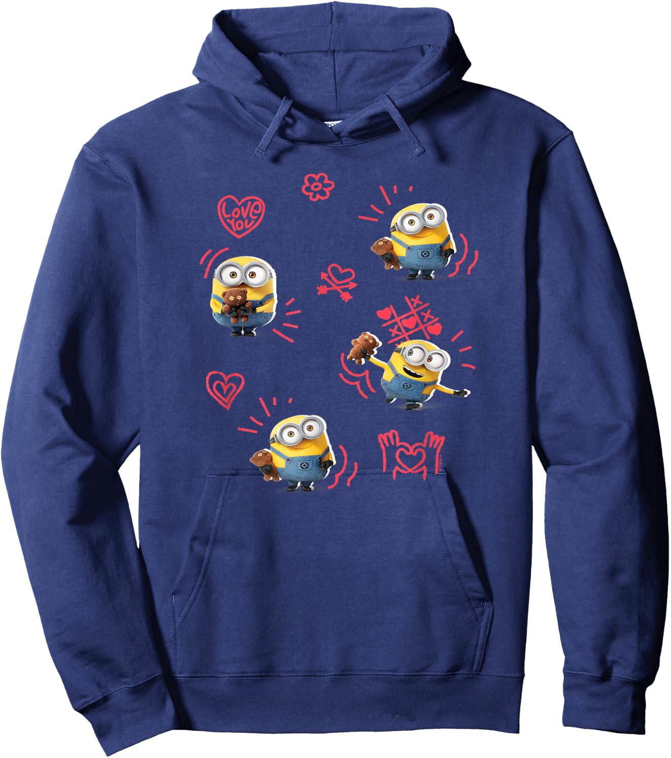 Minions Valentine's Day Bob and Teddy Bear Jumble Hoodie - Hoodie | Navy