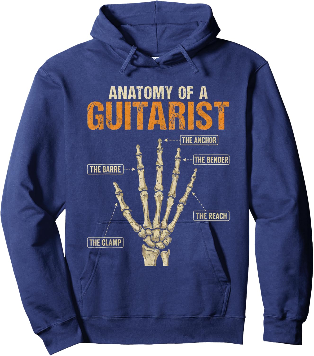 Anatomy of a Guitarist Fingers Hand Vintage Guitar Player Hoodie - Hoodie | Navy
