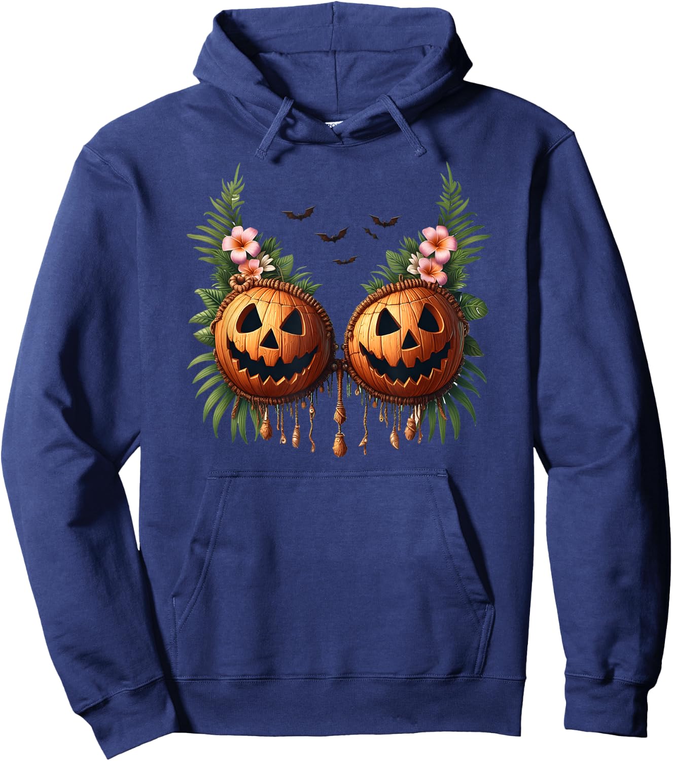Hawaiian Coconut Shell Bra Pumpkin Jack O Lantern Halloween Hoodie - Hoodie | Navy