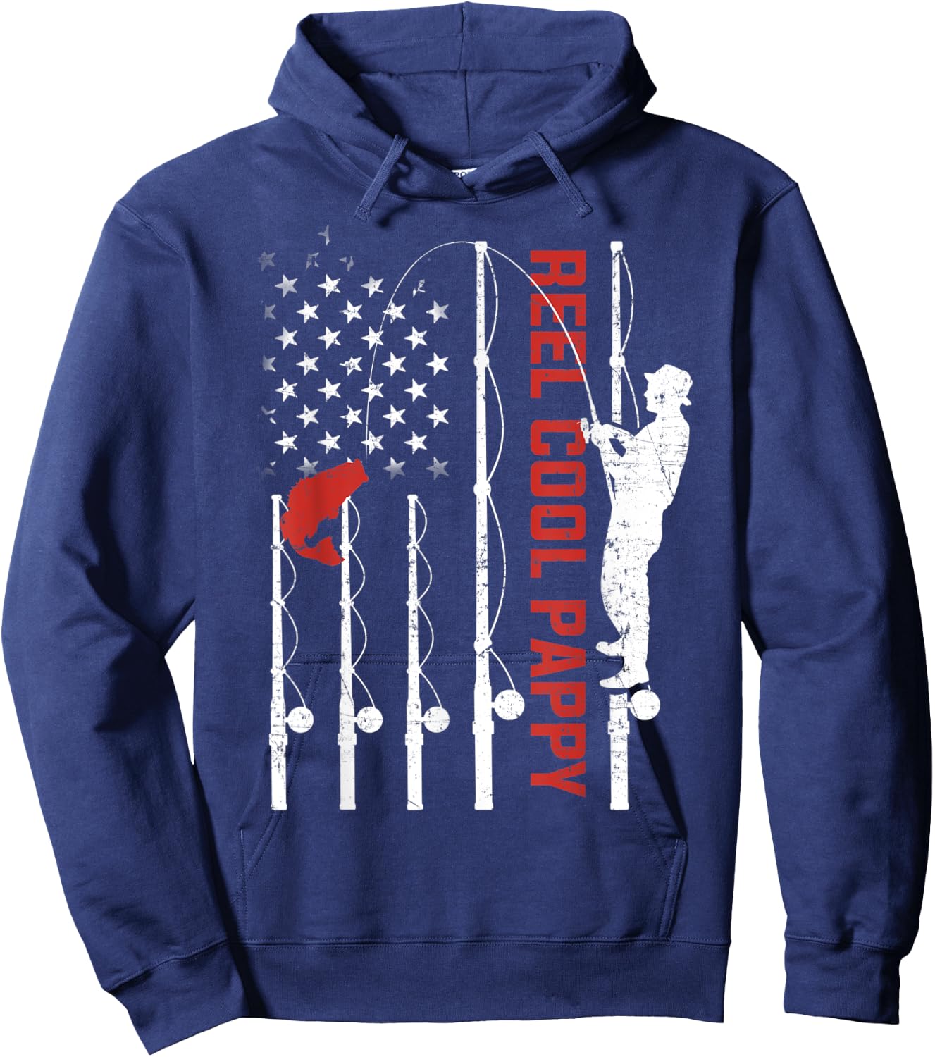 Reel Cool Pappy American Flag Fish Fishing Fathers Day Men Hoodie - Hoodie | Navy