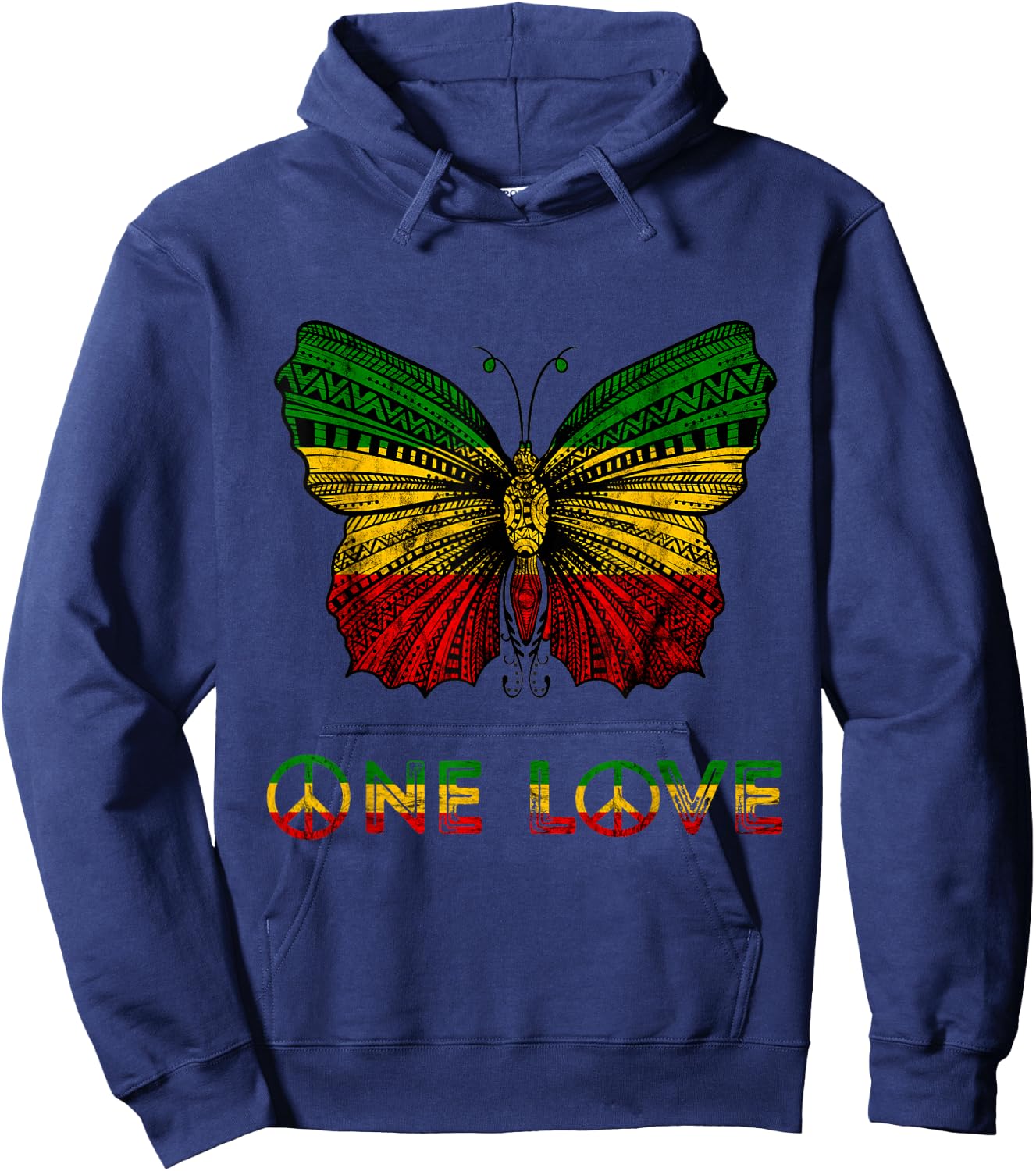 One Pride Love Rasta Butterfly Reggae Hippie Rastafari Roots Hoodie - Hoodie | Navy