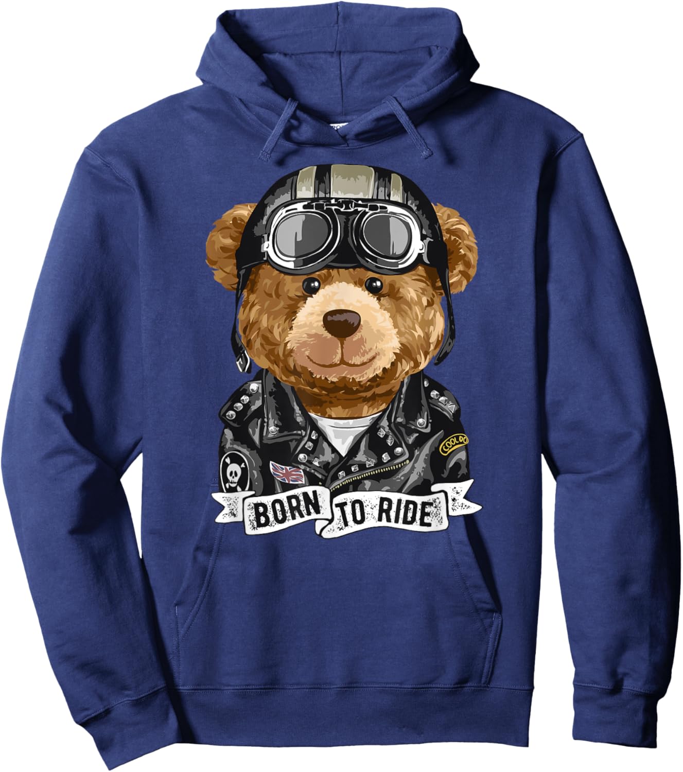 Cute Teddy Bear Old School Biker Hoodie - Hoodie | Navy