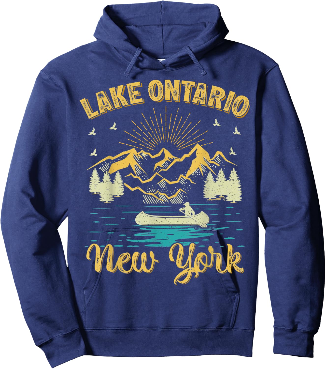 Summer Vacation Retro Mountain New York Ontario Lake Men Women Kids Hoodie - Hoodie | Navy