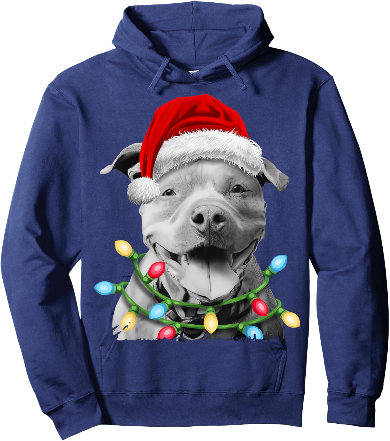 Pit Bull Santa Christmas Tree Lights Xmas Boys Dog Dogmas Hoodie - Hoodie | Navy