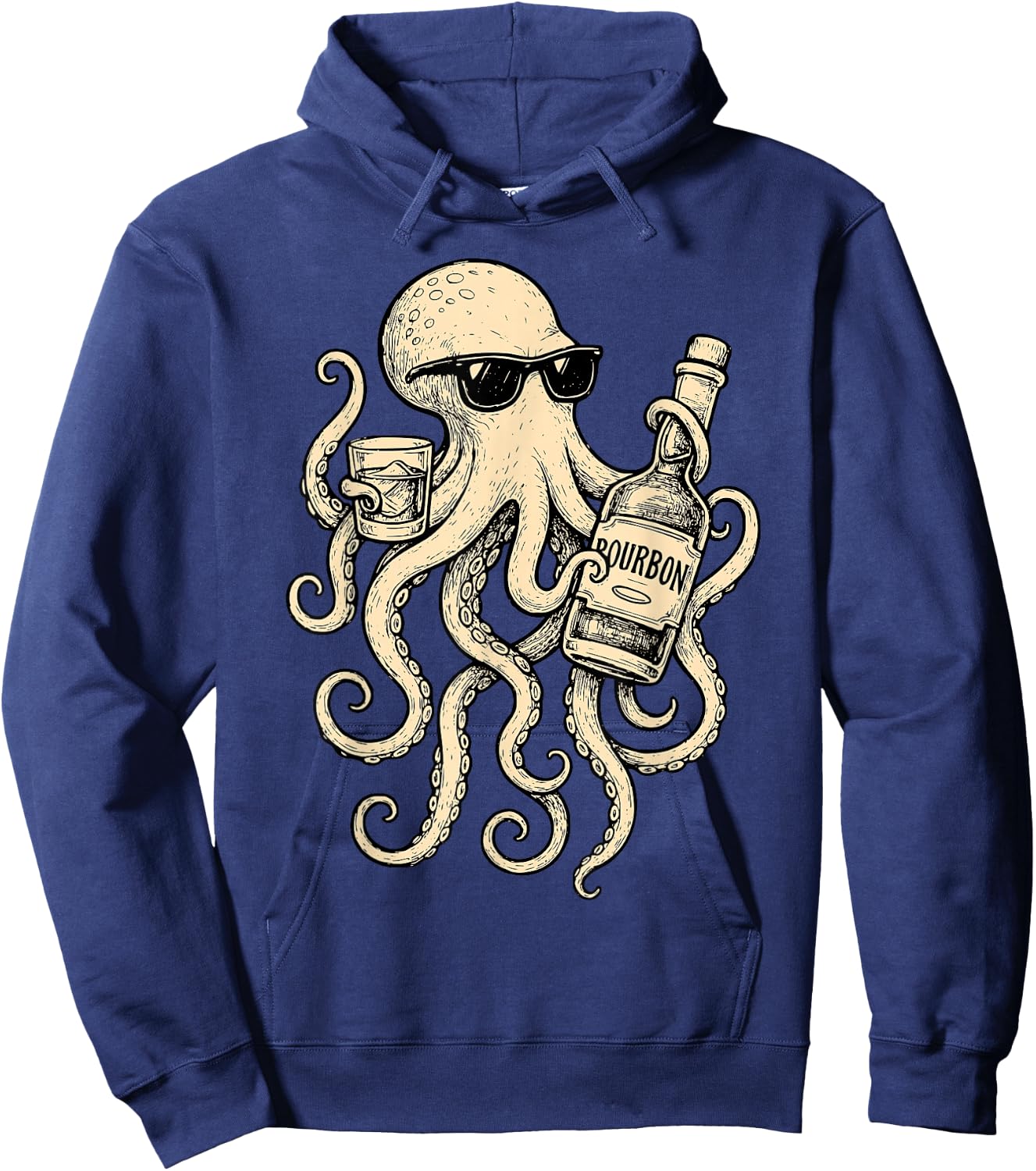 Vintage Octopus Drinking Bourbon Whiskey Bartending Drinker Hoodie - Hoodie | Navy