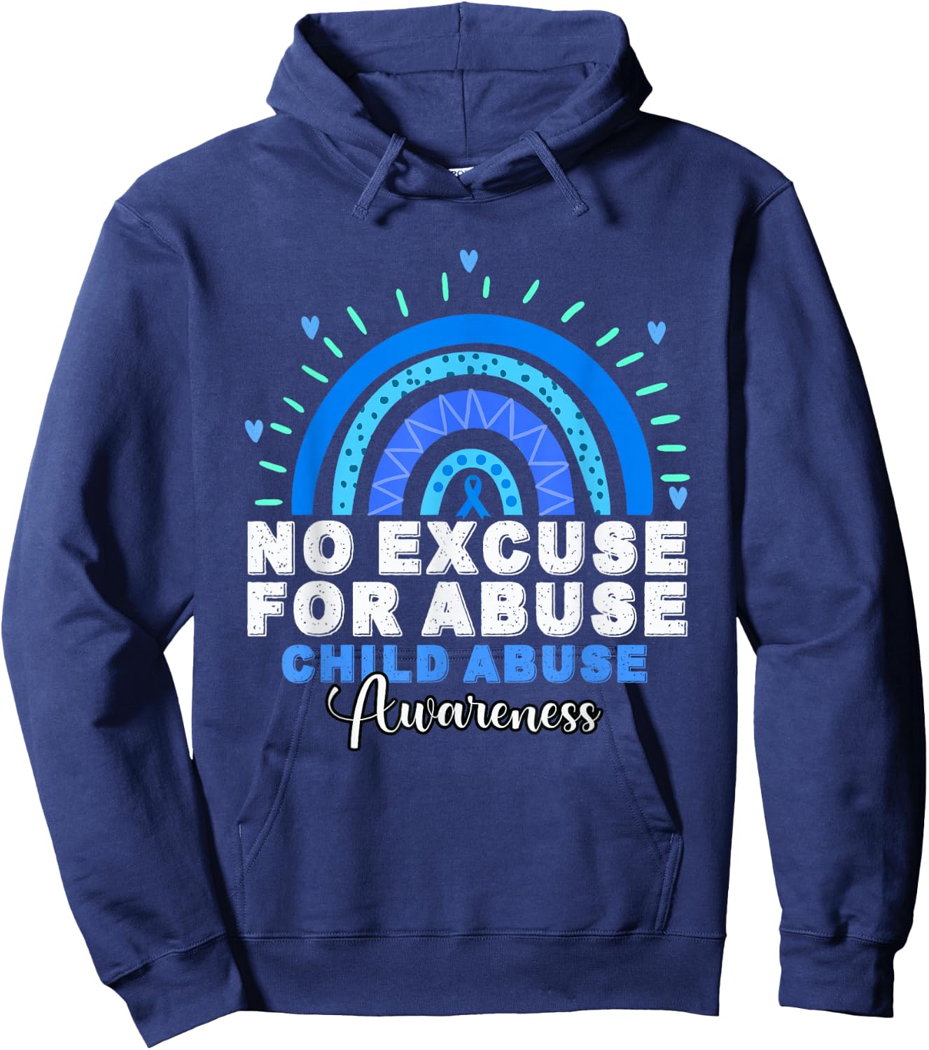 No For Child Abuse Excuse Prevention Month April Blue Ribbon Hoodie - Hoodie | Navy