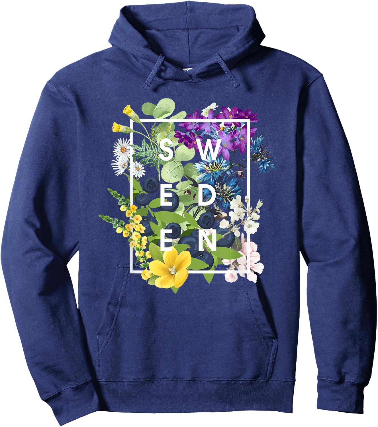Flowers of Sweden Word Art - Swedish Pride Hoodie - Hoodie | Navy