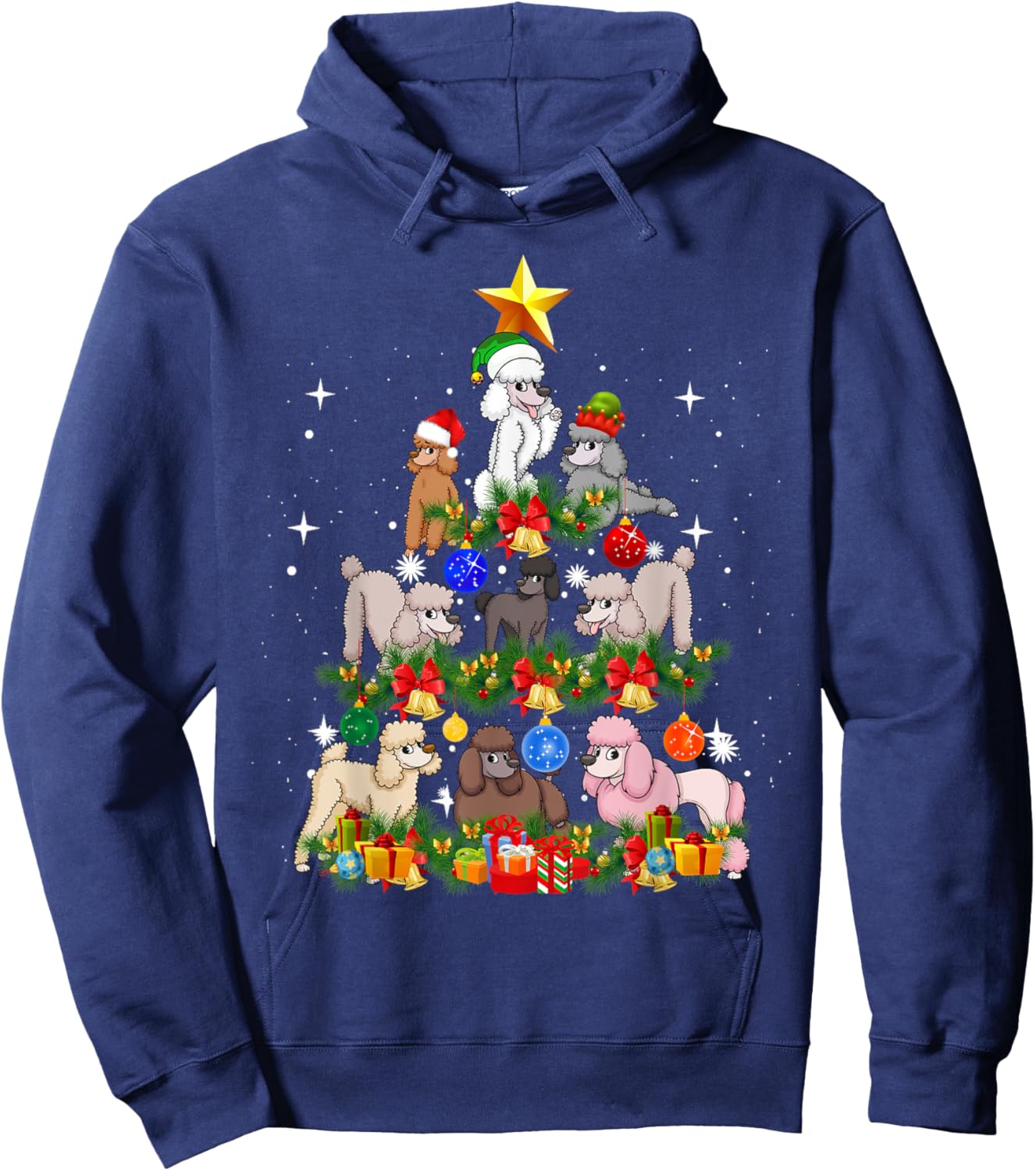 Cute Poodle Dog Christmas Tree Men Women Kids Hoodie - Hoodie | Navy