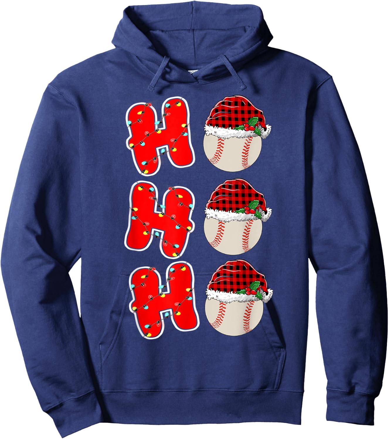 Ho-Ho-Ho Santa Red Plaid Claus Christmas Pajama Baseball Hoodie - Hoodie | Navy