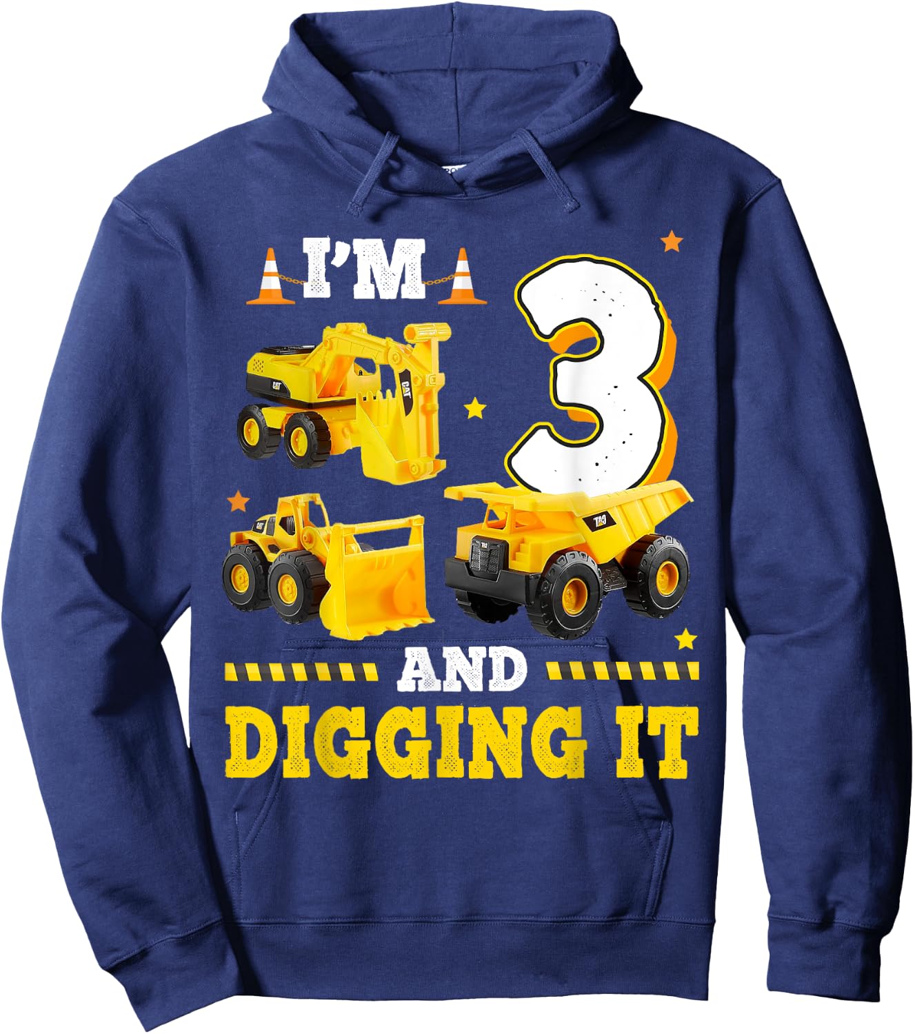 3rd Birthday Construction I'm 3yr And Digging It 3 Years Old Hoodie - Hoodie | Navy