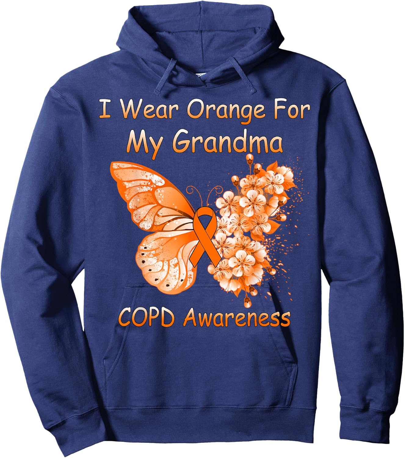 Butterfly I Wear Orange For My Grandma COPD Awareness Hoodie - Hoodie | Navy