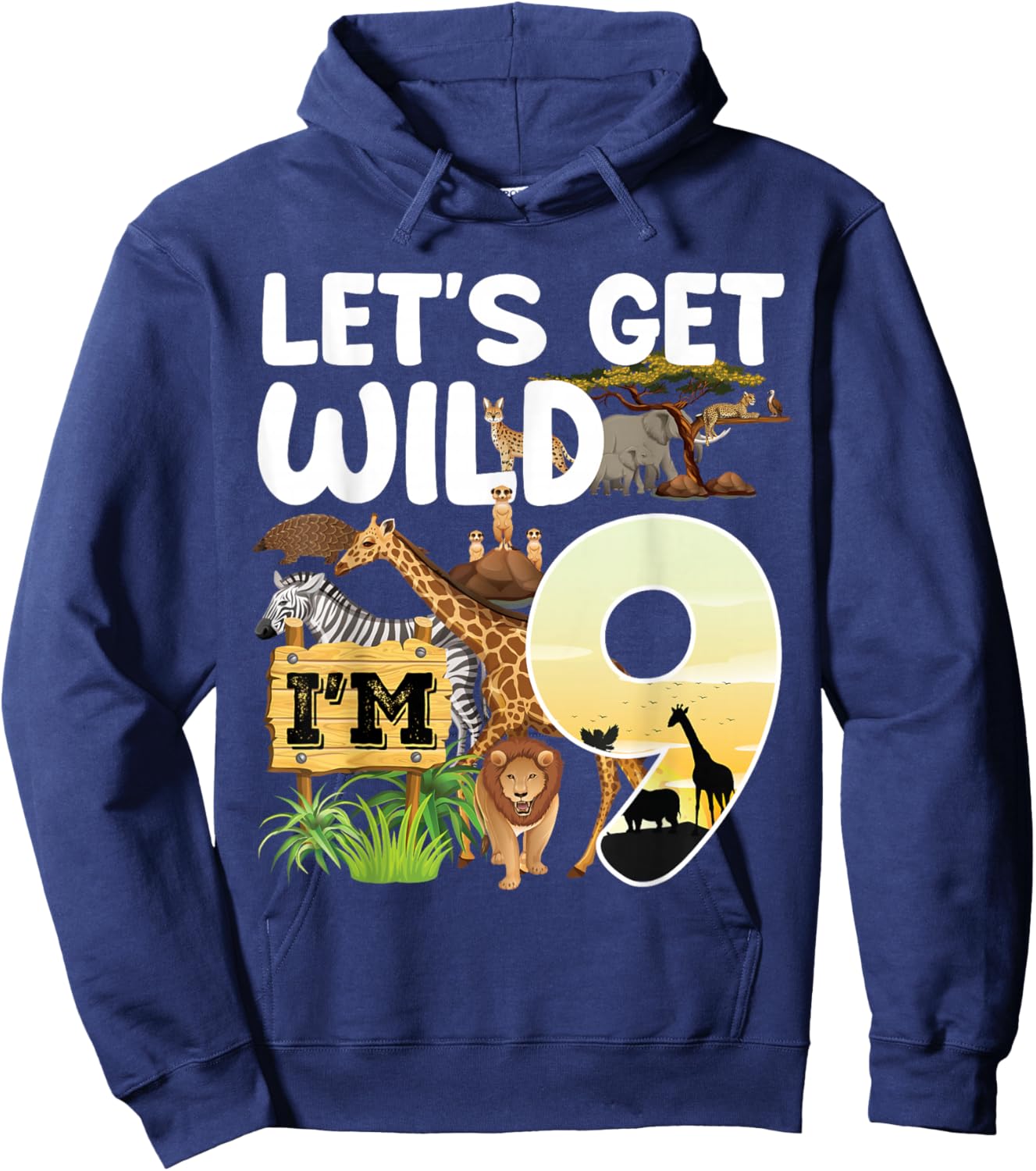 9 Year Old Zoo Birthday Safari Jungle Animal 9th B-day Hoodie - Hoodie | Navy