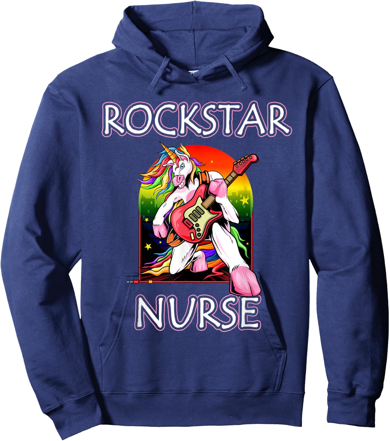 Unicorn Nurse Rockstar Rock Guitar Music Band Nursing Hoodie - Hoodie | Navy