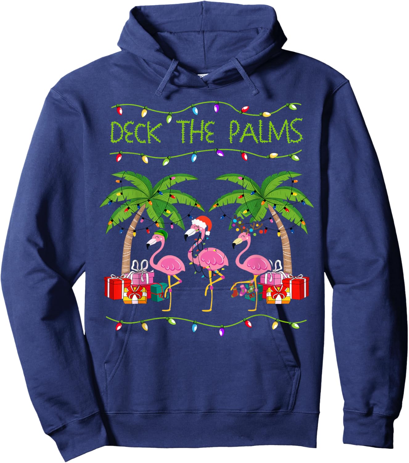 Funny Deck the Palms Merry Flamingo Christmas In July Idea Hoodie - Hoodie | Navy