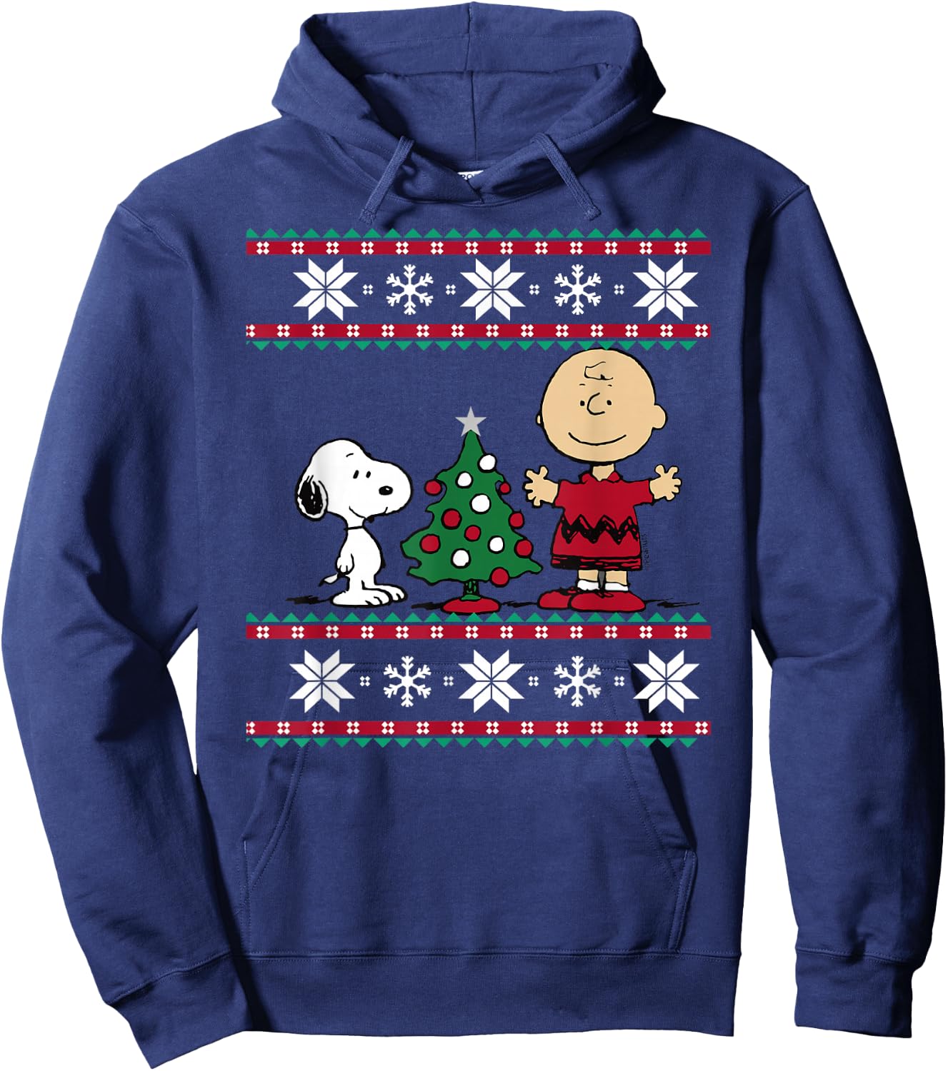 Peanuts Snoopy and Charlie Christmas tree Short Sleeve Blue Hoodie - Hoodie | Navy