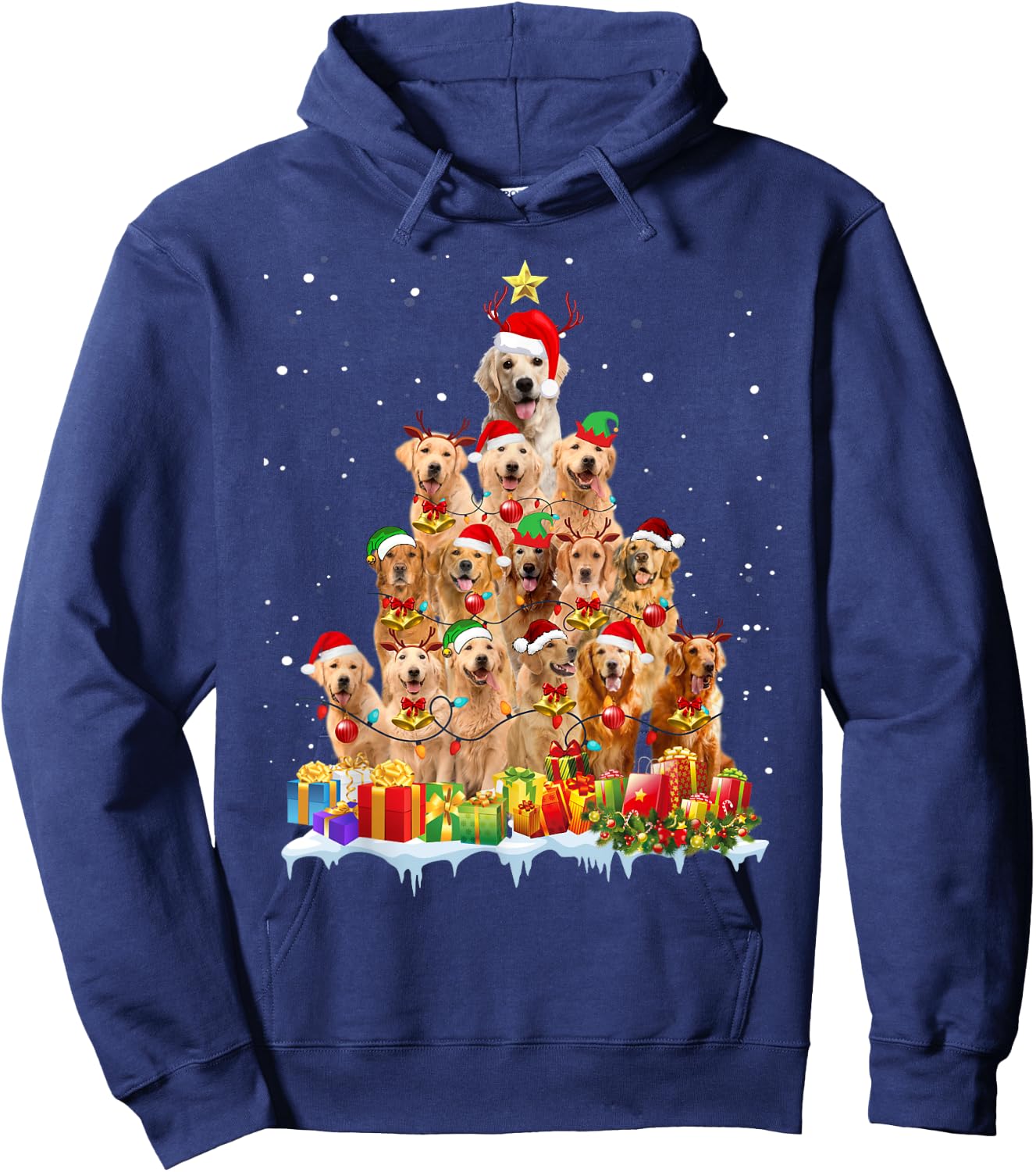 Golden Retriever Christmas Tree Matching Pajamas Dog Lovers Hoodie - Hoodie | Navy