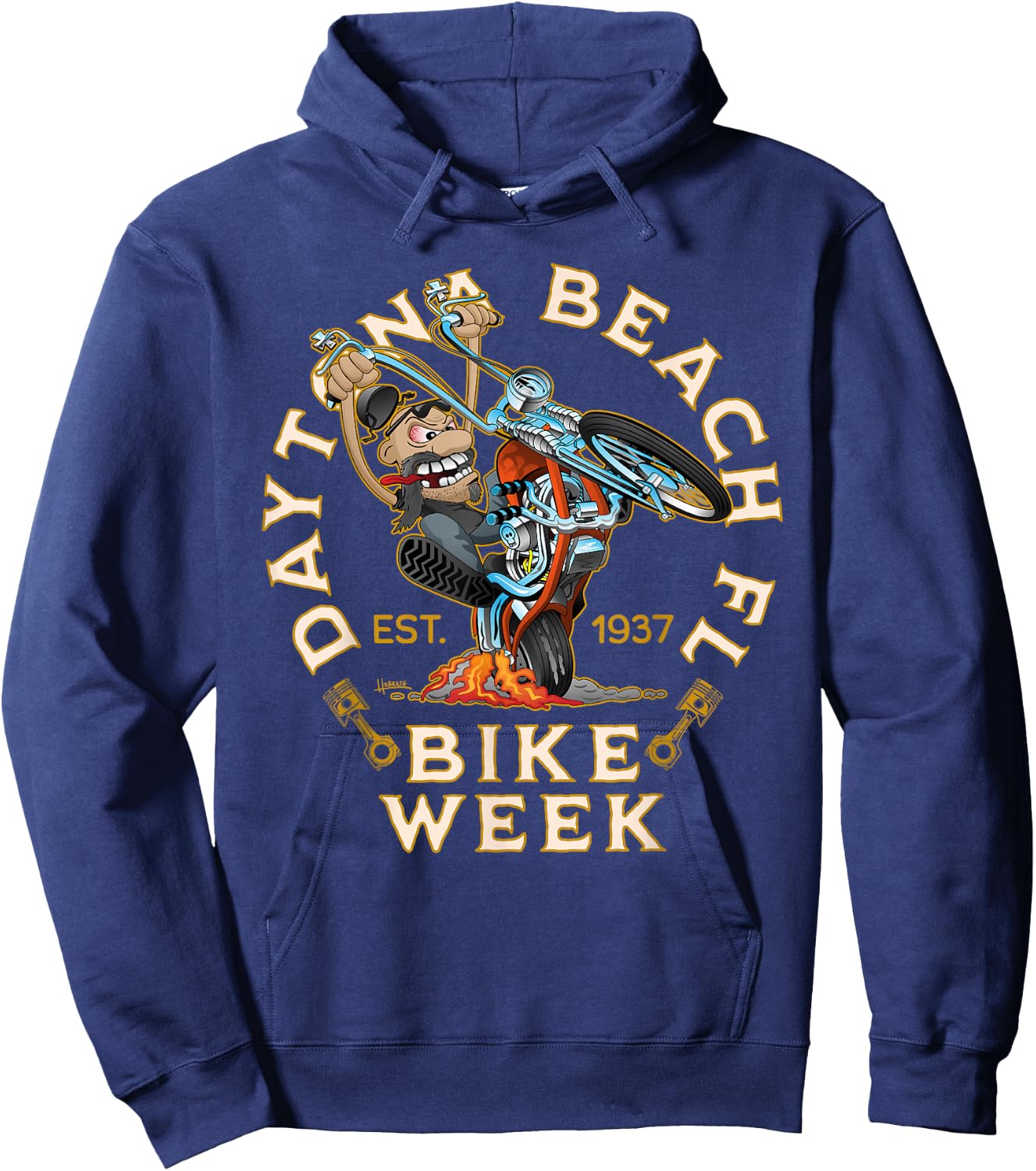 Daytona Beach Florida Bike Week Funny Motorcycle Cartoon Hoodie - Hoodie | Navy