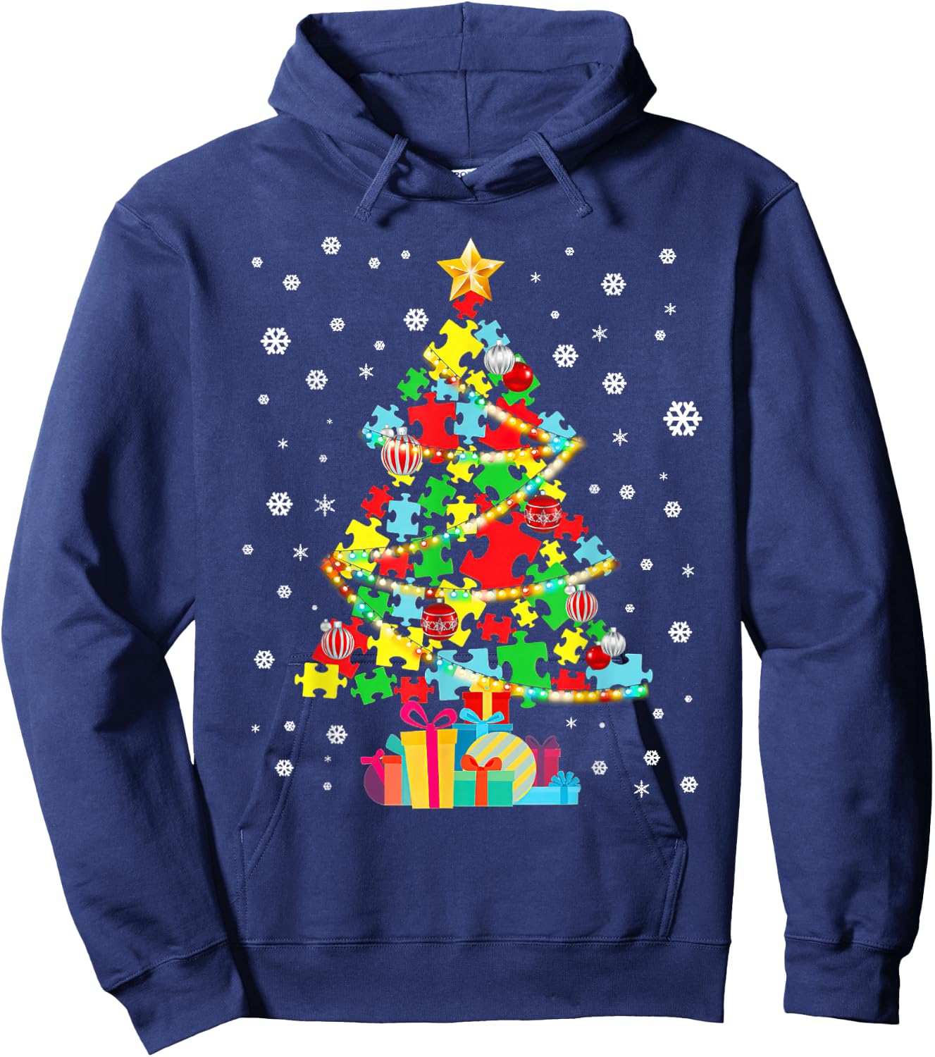 Autism Tree Christmas Pajama Autism Awareness Holiday Hoodie - Hoodie | Navy