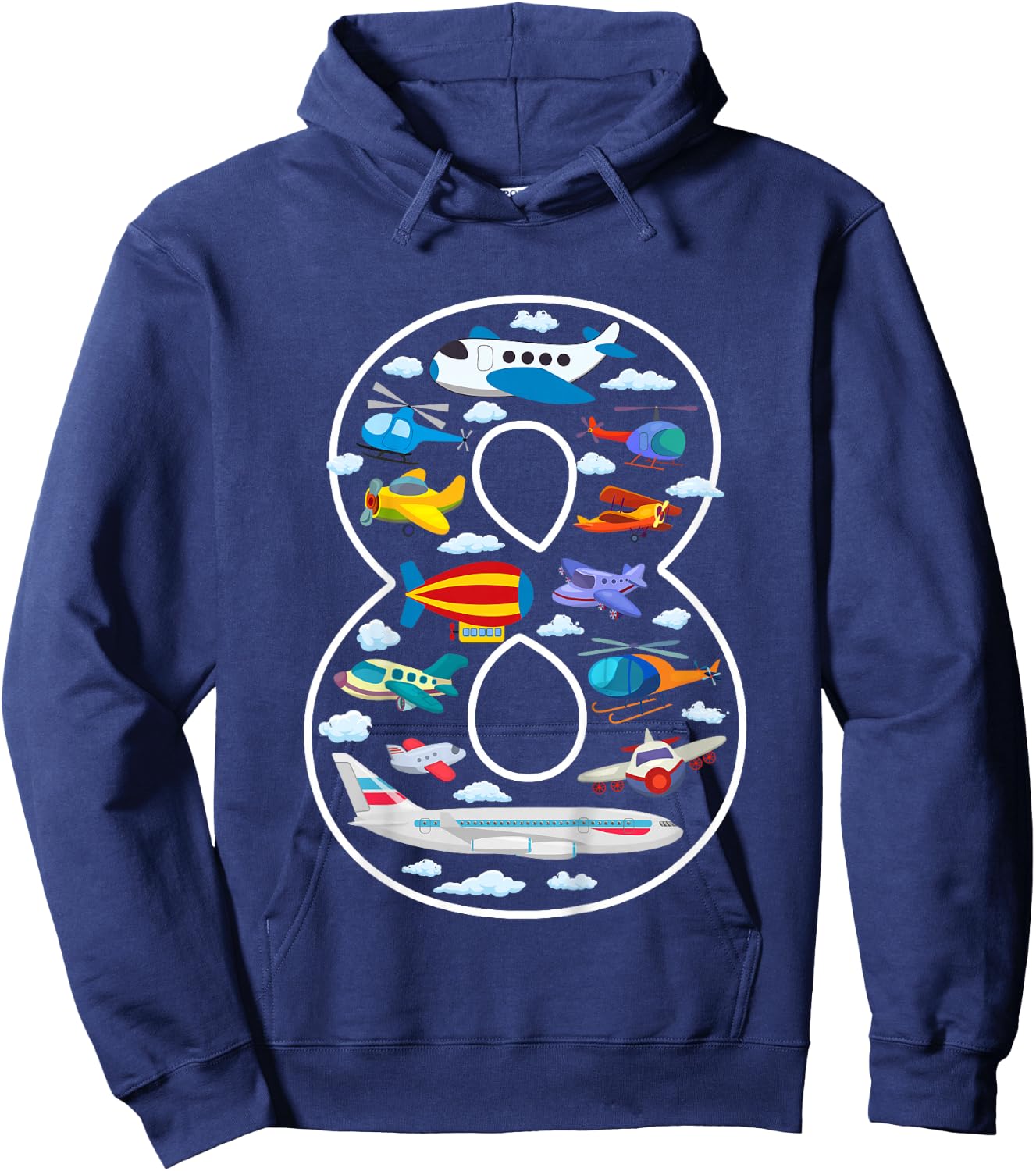 Kids Its My 8th Birthday Boys 8 Airplanes Helicopters 8 Years Old Hoodie - Hoodie | Navy