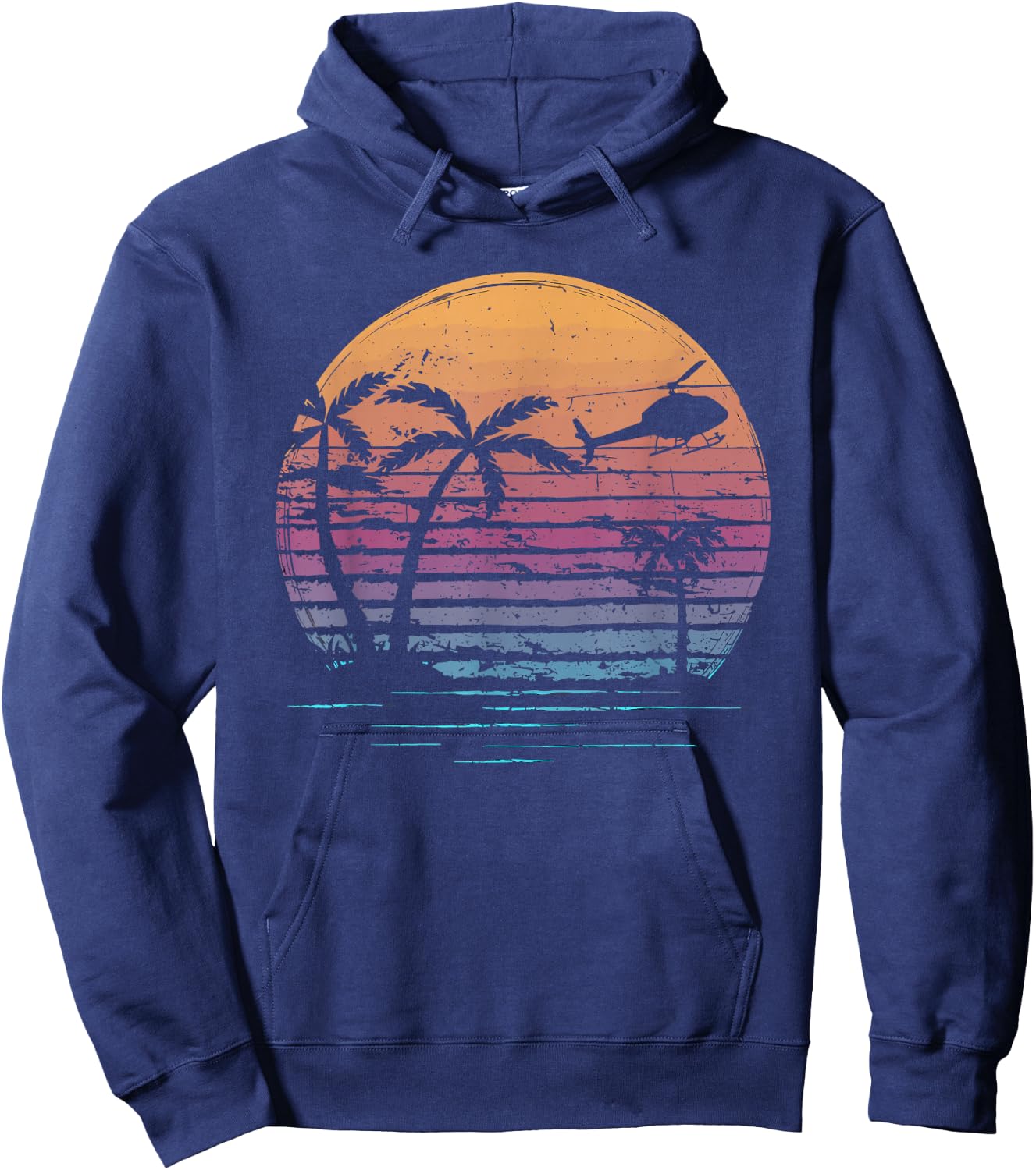 Aviator Helicopter Pilot Vintage Retro Palm Tree Sunset Hoodie - Hoodie | Navy