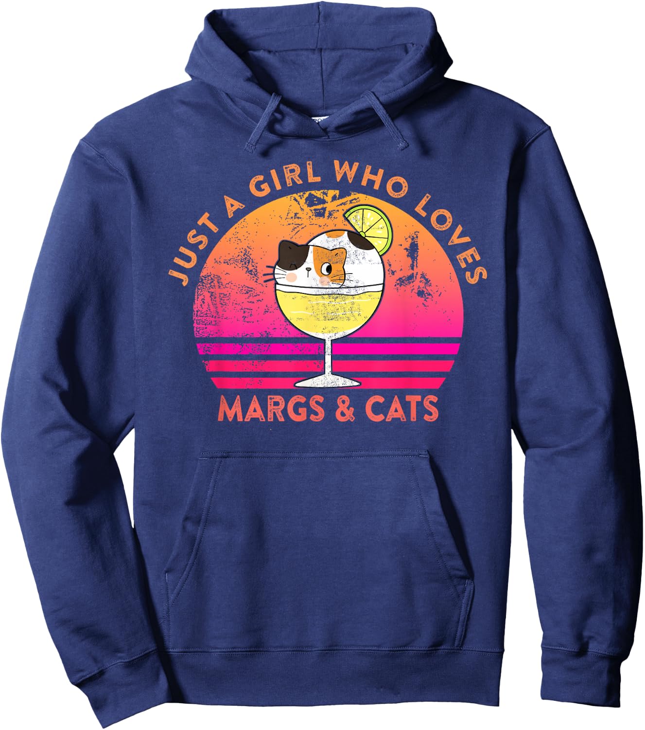Just a Girl Who Loves Margs and Cats Margarita Cat Meme Hoodie - Hoodie | Navy
